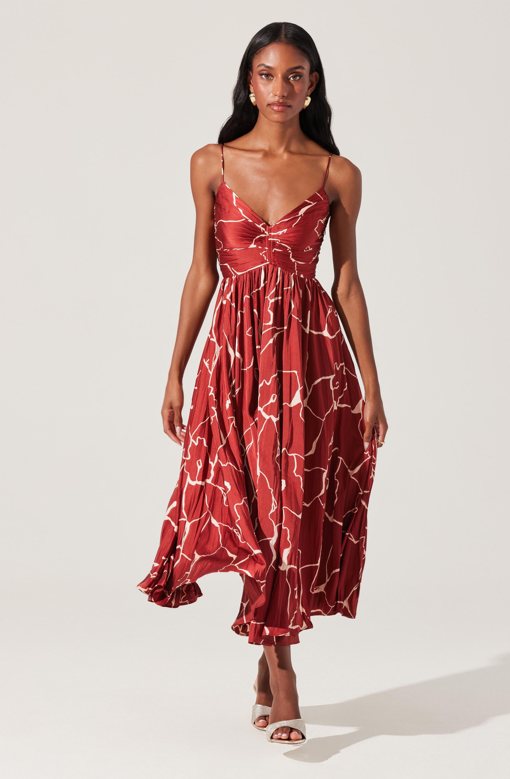Maeve Pleated Satin Midi Dress
