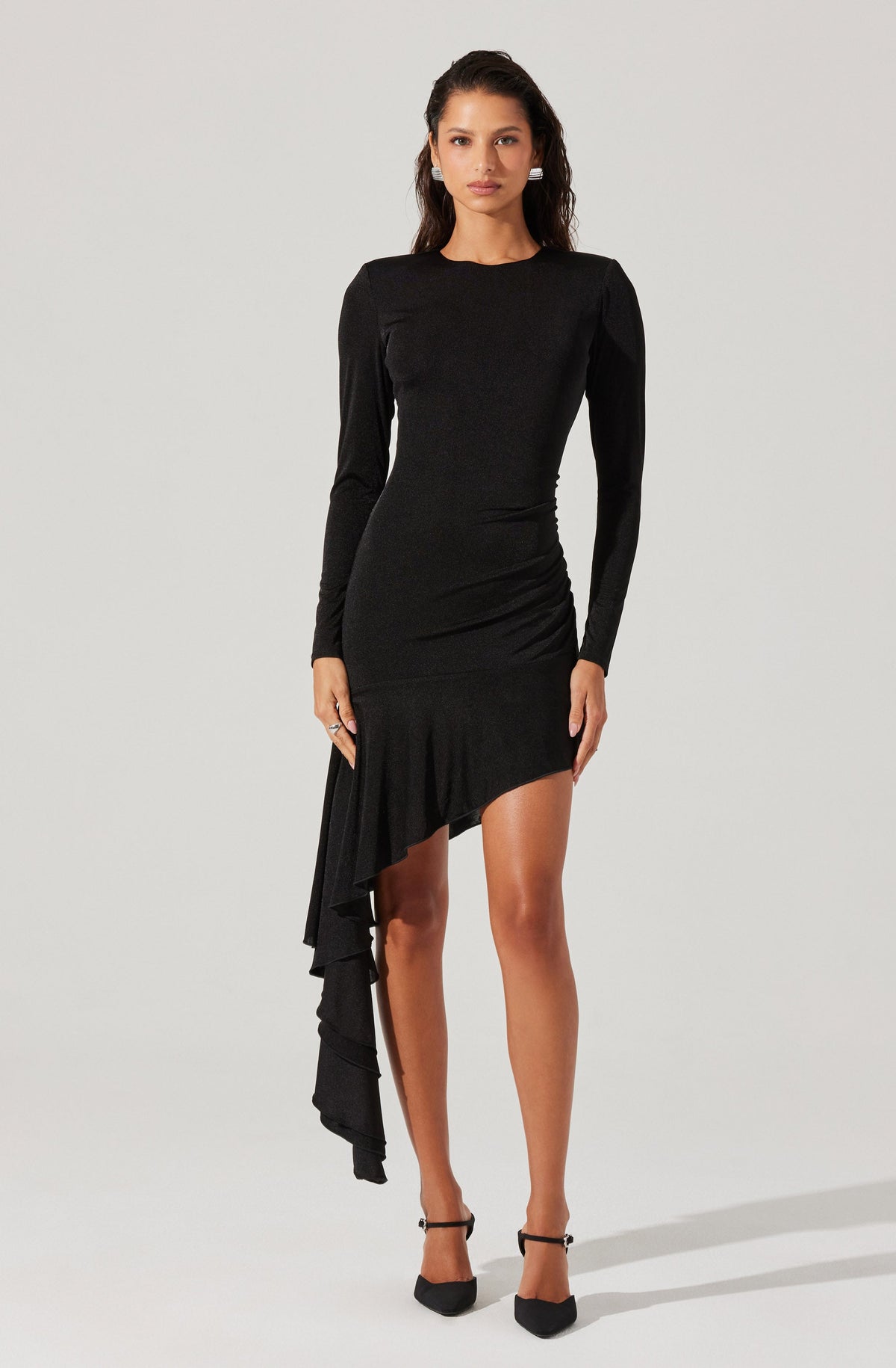 Asymmetric Ruffle Hem Mini Dress