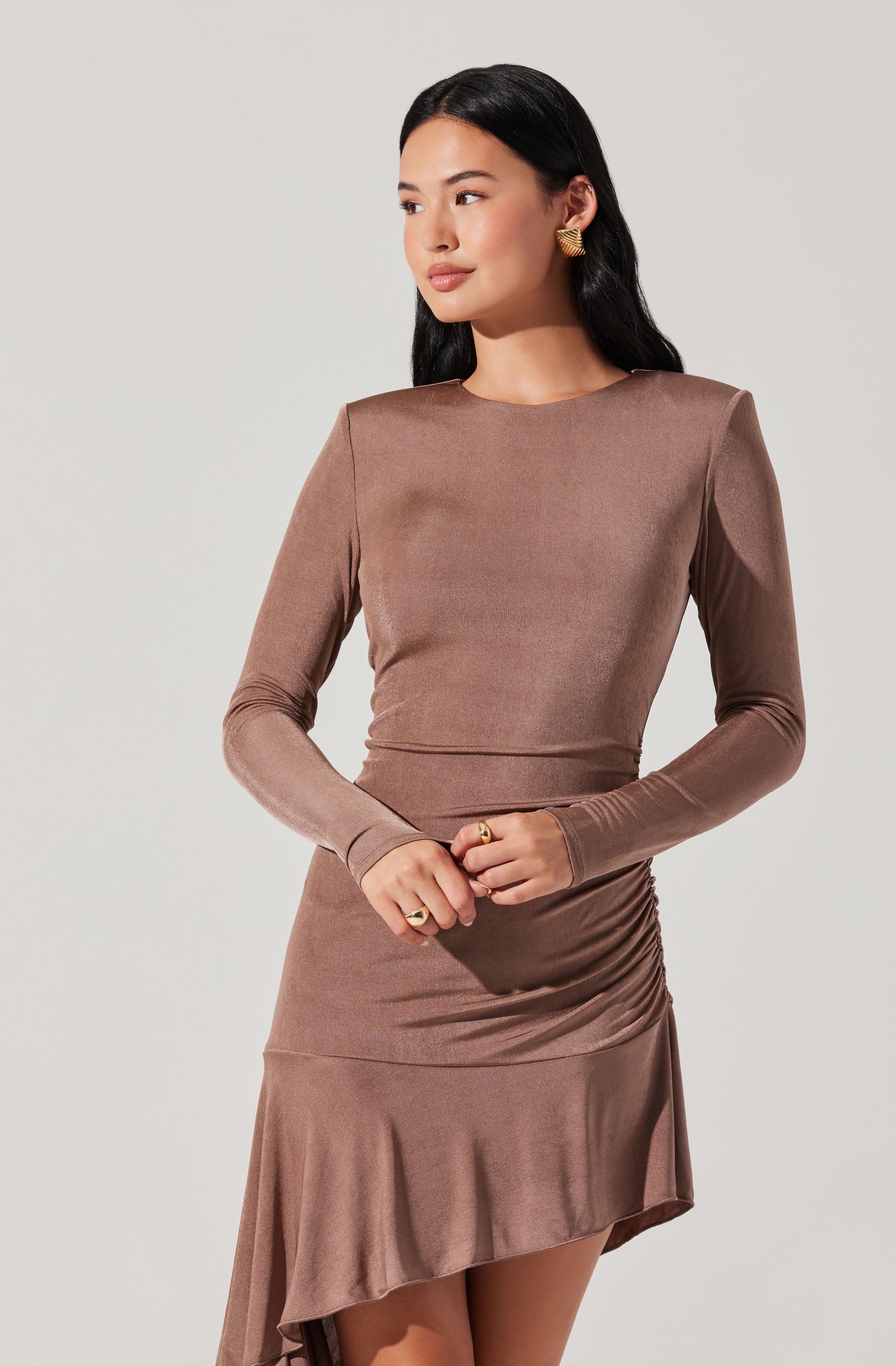 Asymmetric Ruffle Hem Mini Dress
