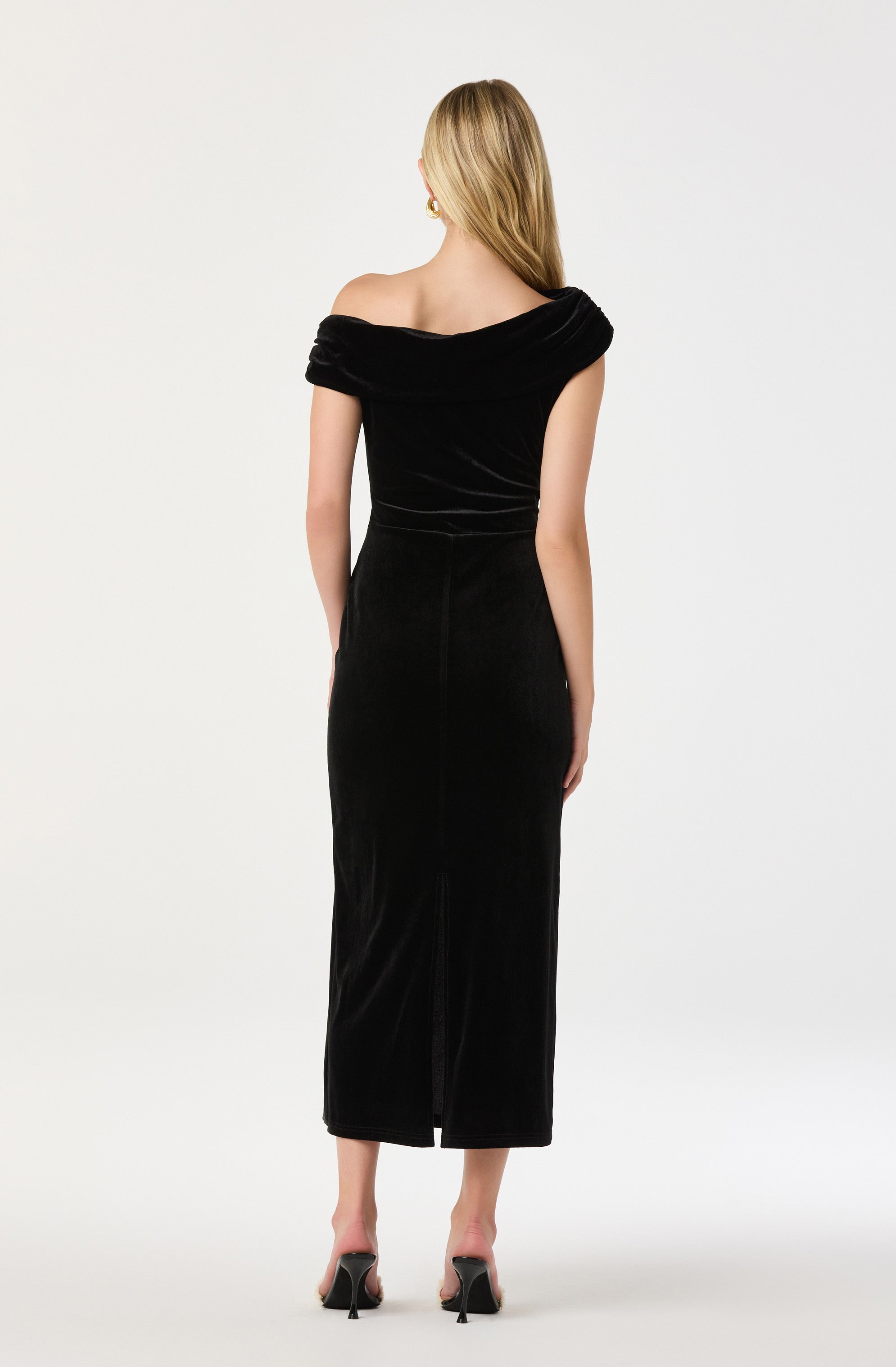 Velvet Off Shoulder Midi Dress