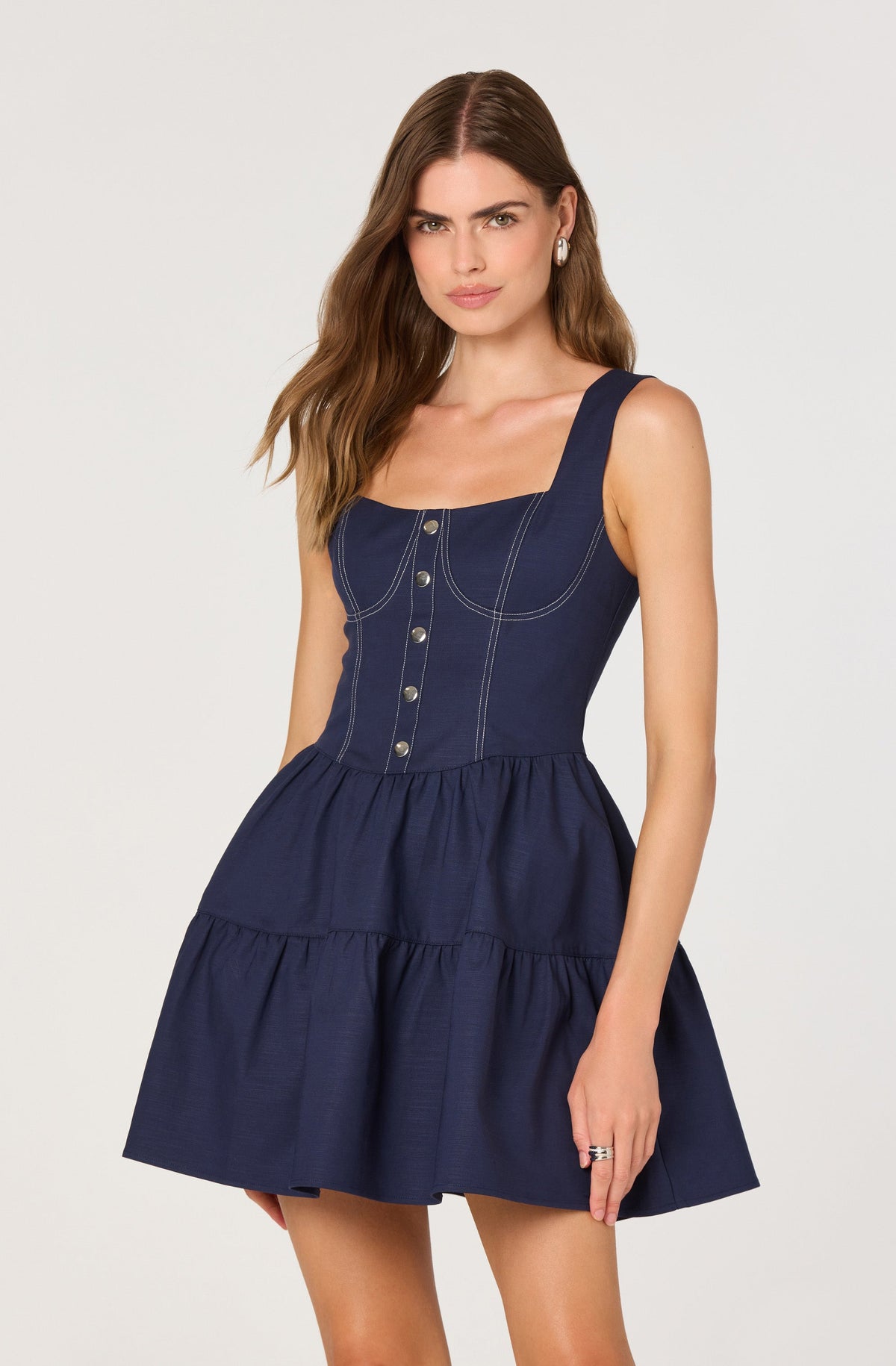 Tiered Stitch Detail Mini Dress