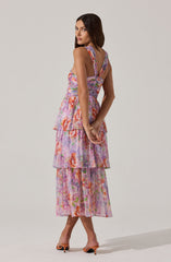 Tiered Floral Cutout Midi Dress