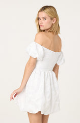 Off Shoulder Floral Jacquard Bubble Dress