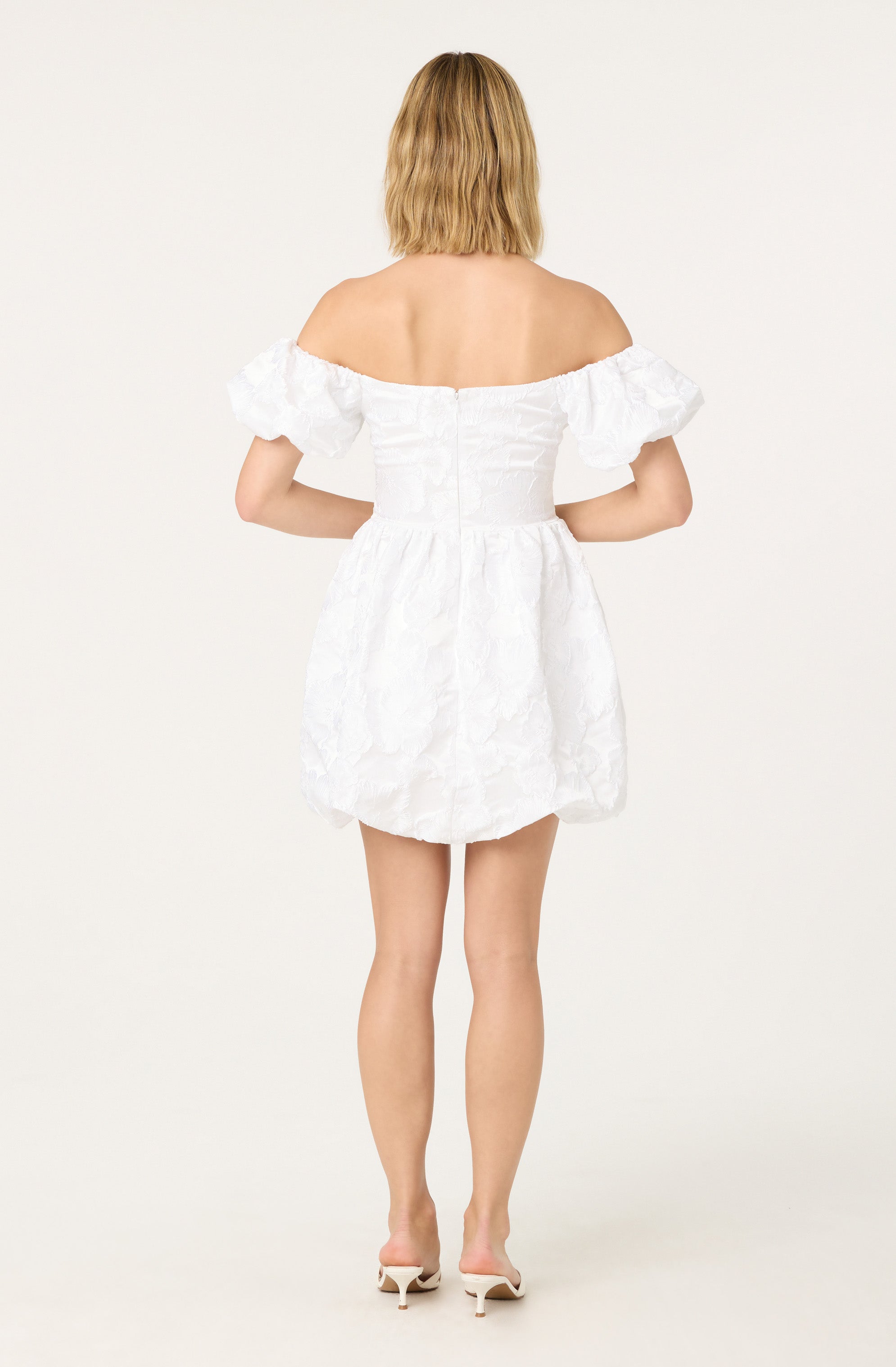 Off Shoulder Floral Jacquard Bubble Dress