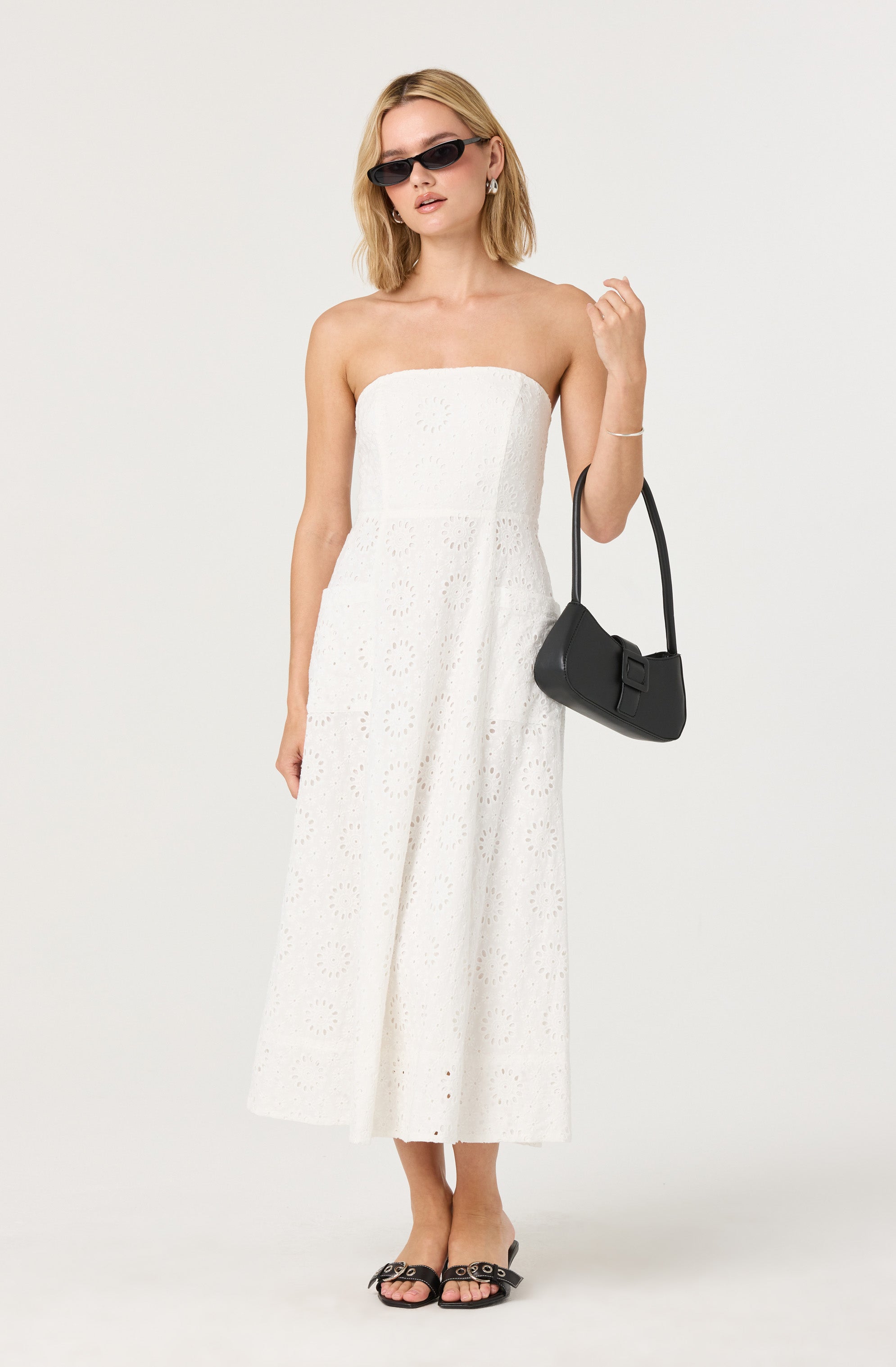 Eyelet Strapless Midi Dress