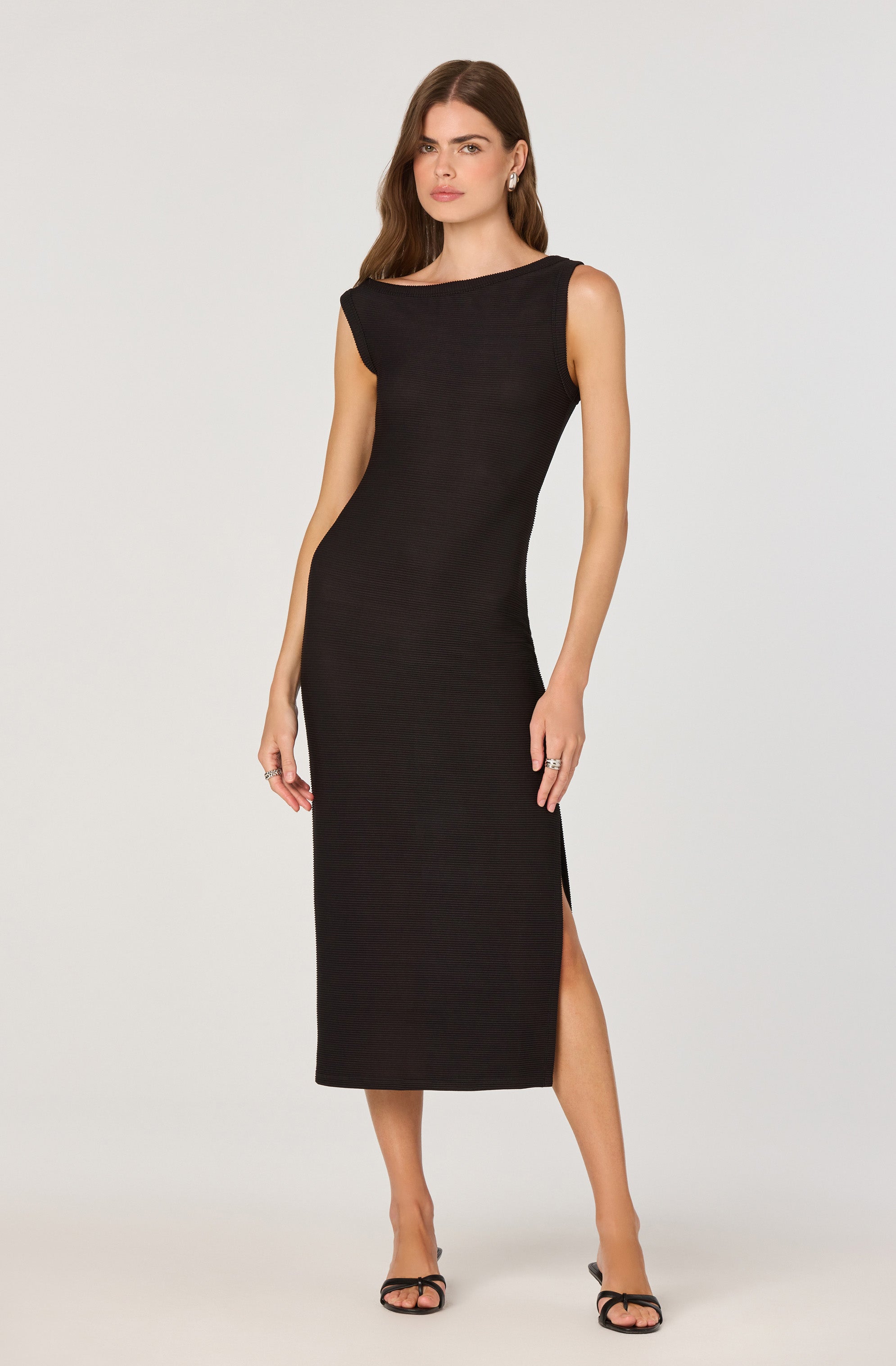 Off Shoulder Ribbed Knit Midi Dress