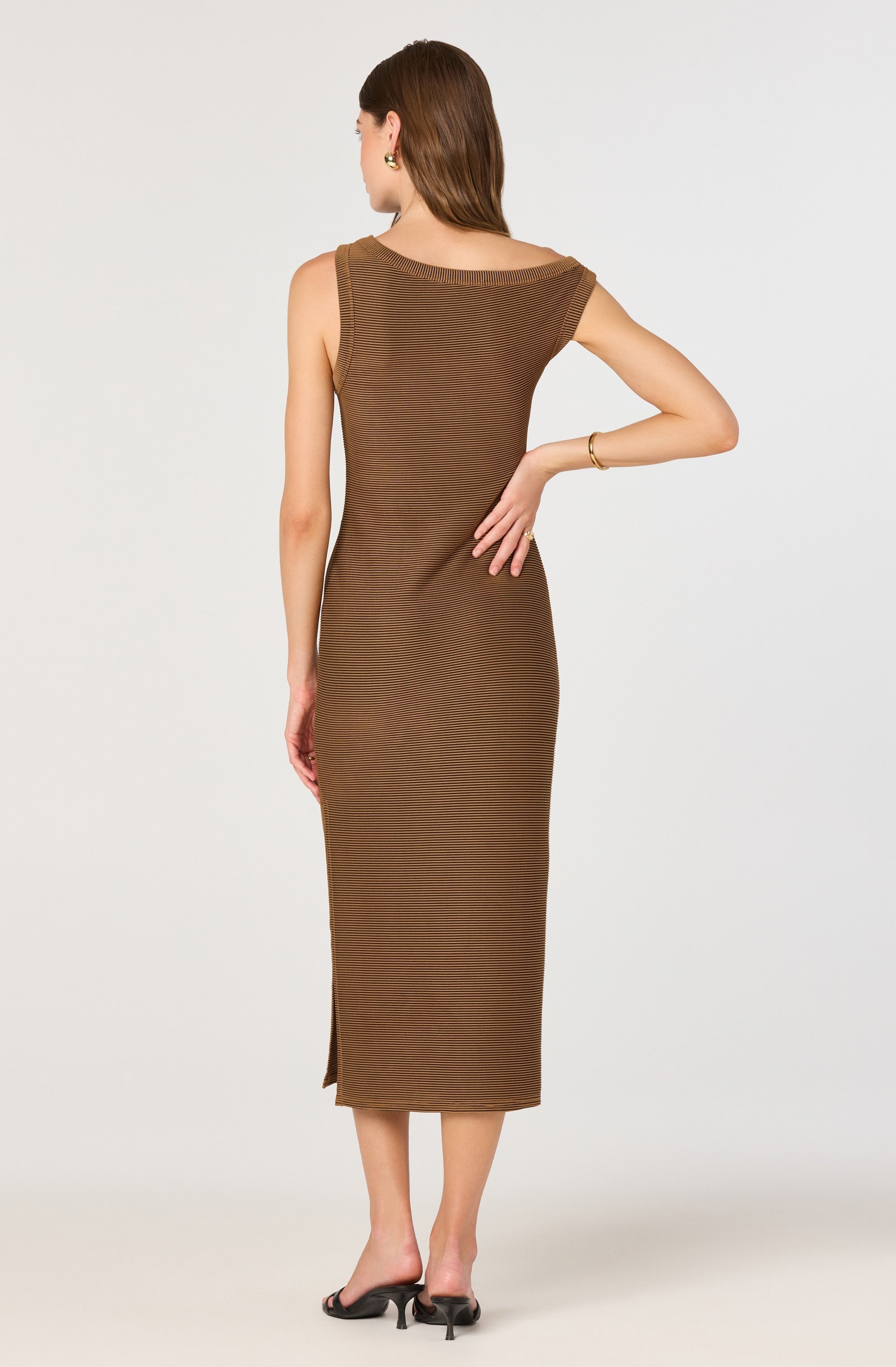 Off Shoulder Ribbed Knit Midi Dress