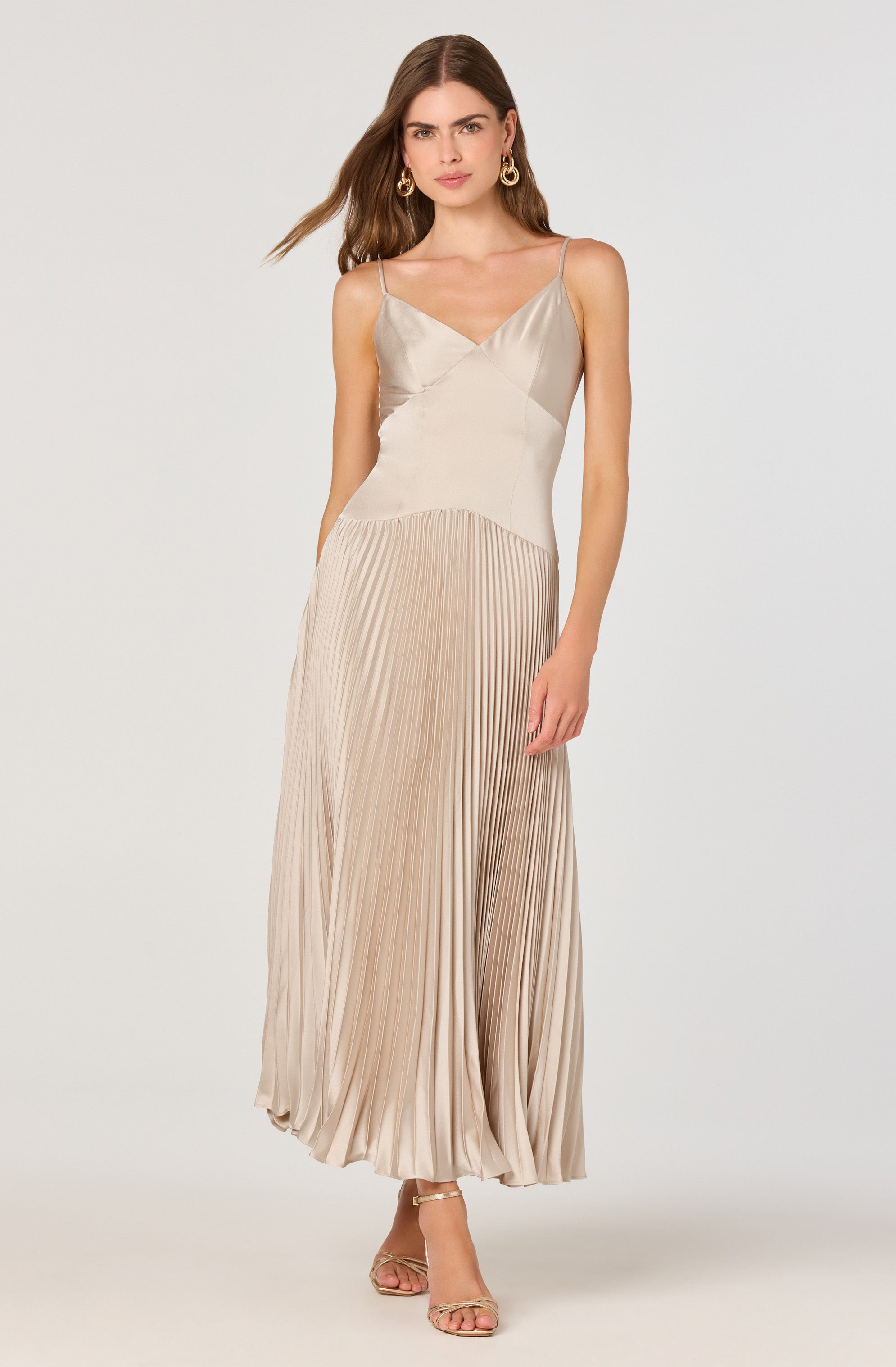 Pleated Drop Waist Maxi Dress