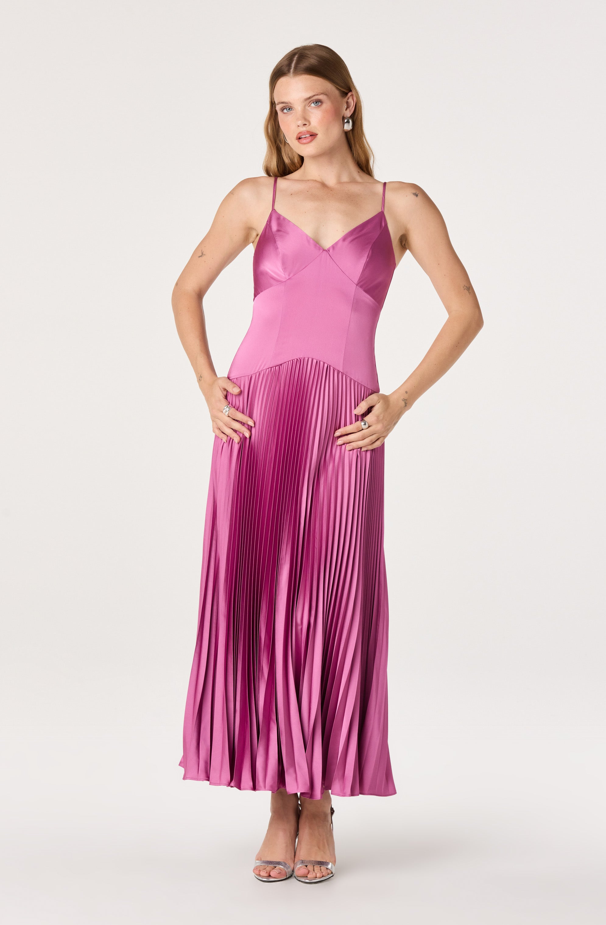 Pleated Drop Waist Maxi Dress
