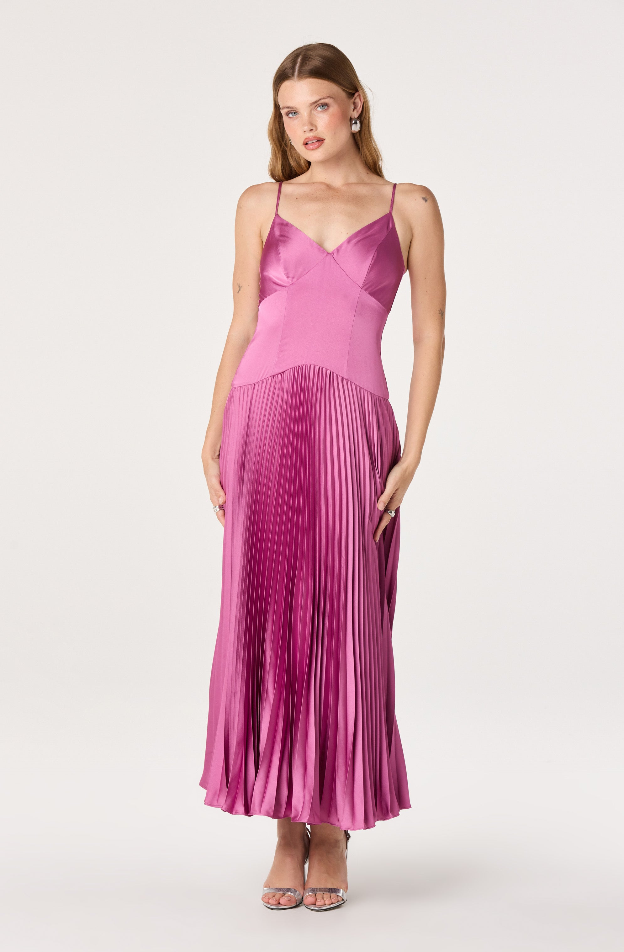 Pleated Drop Waist Maxi Dress