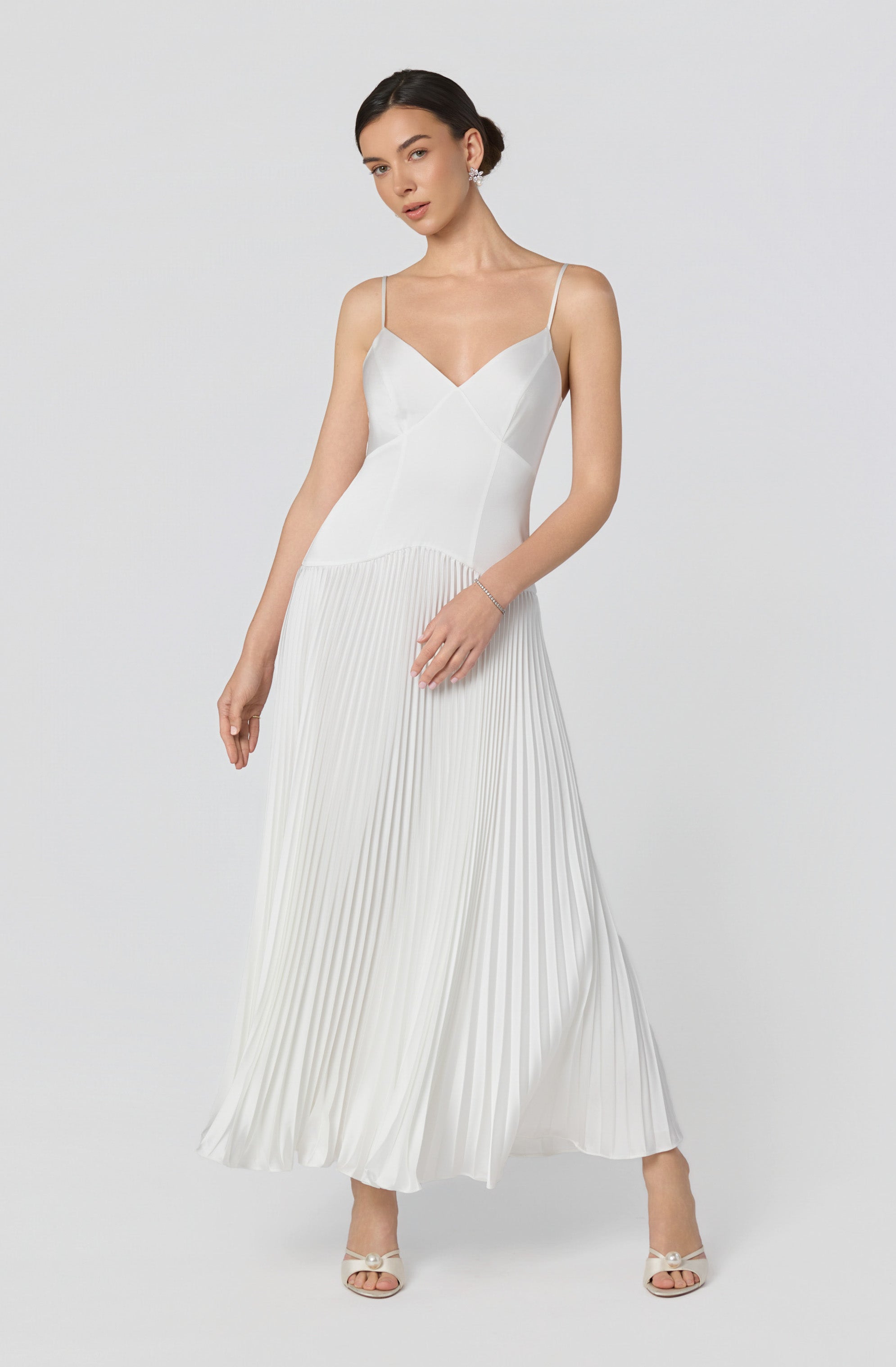 Pleated Drop Waist Maxi Dress