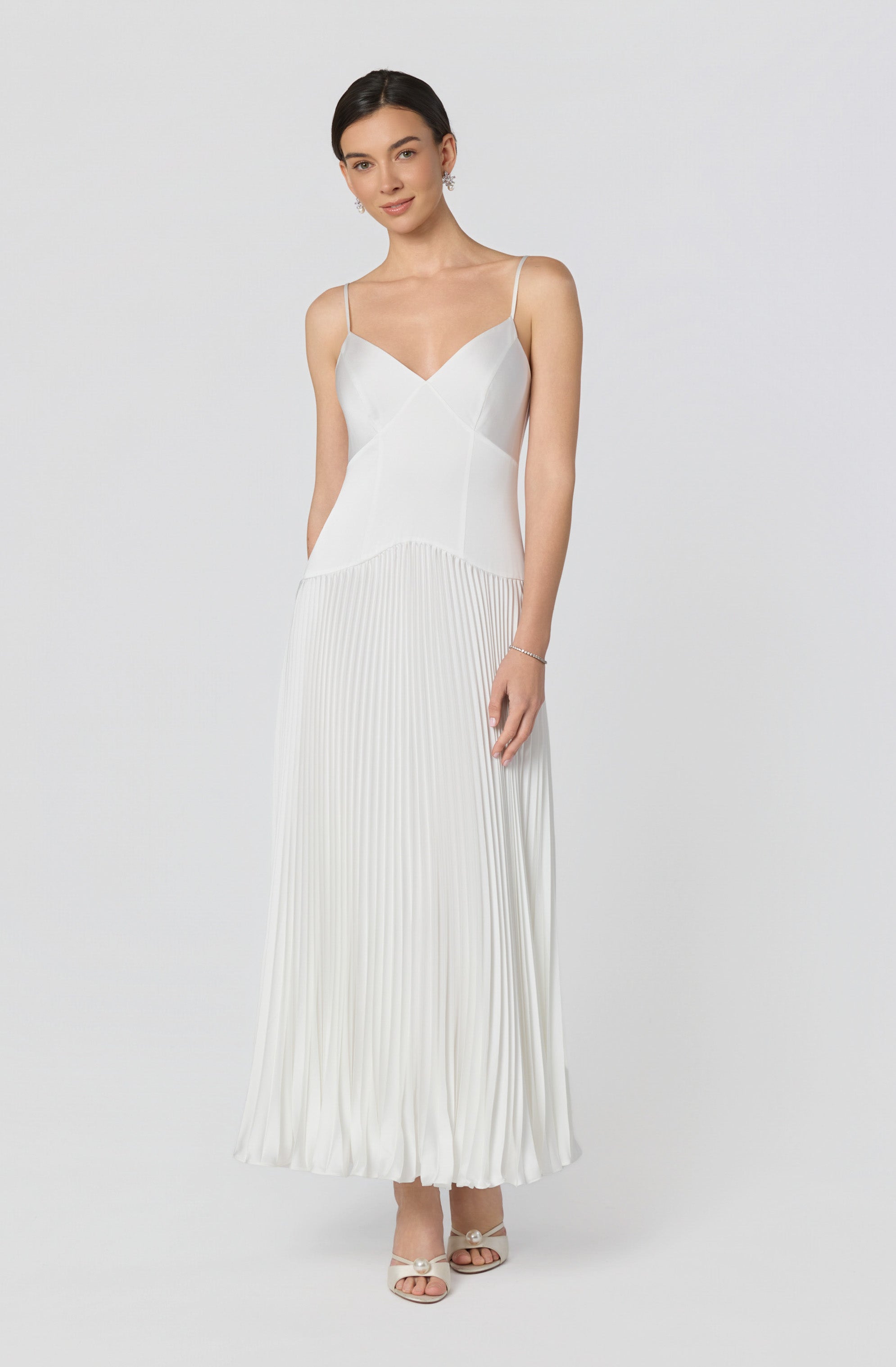 Pleated Drop Waist Maxi Dress