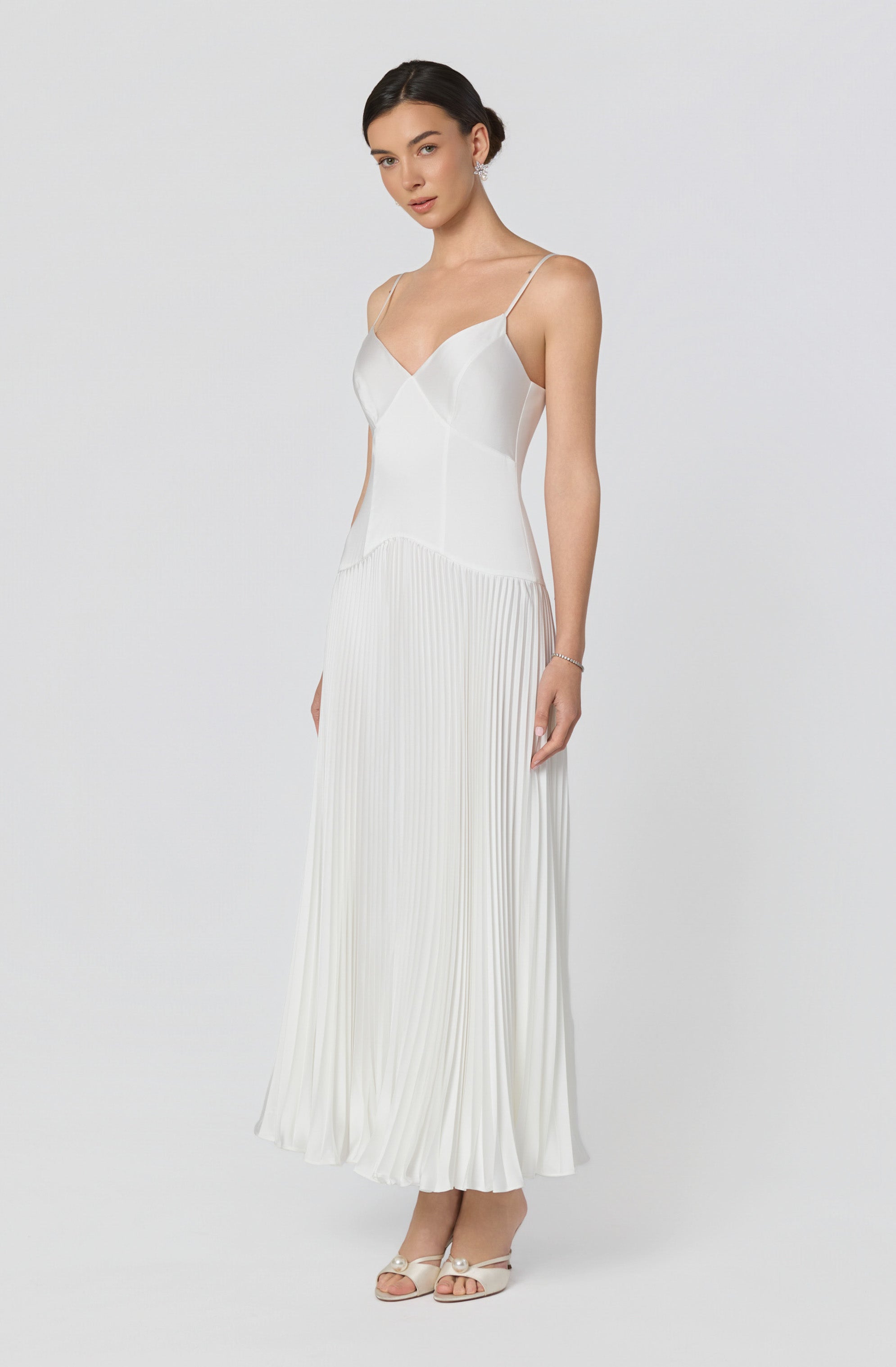 Pleated Drop Waist Maxi Dress