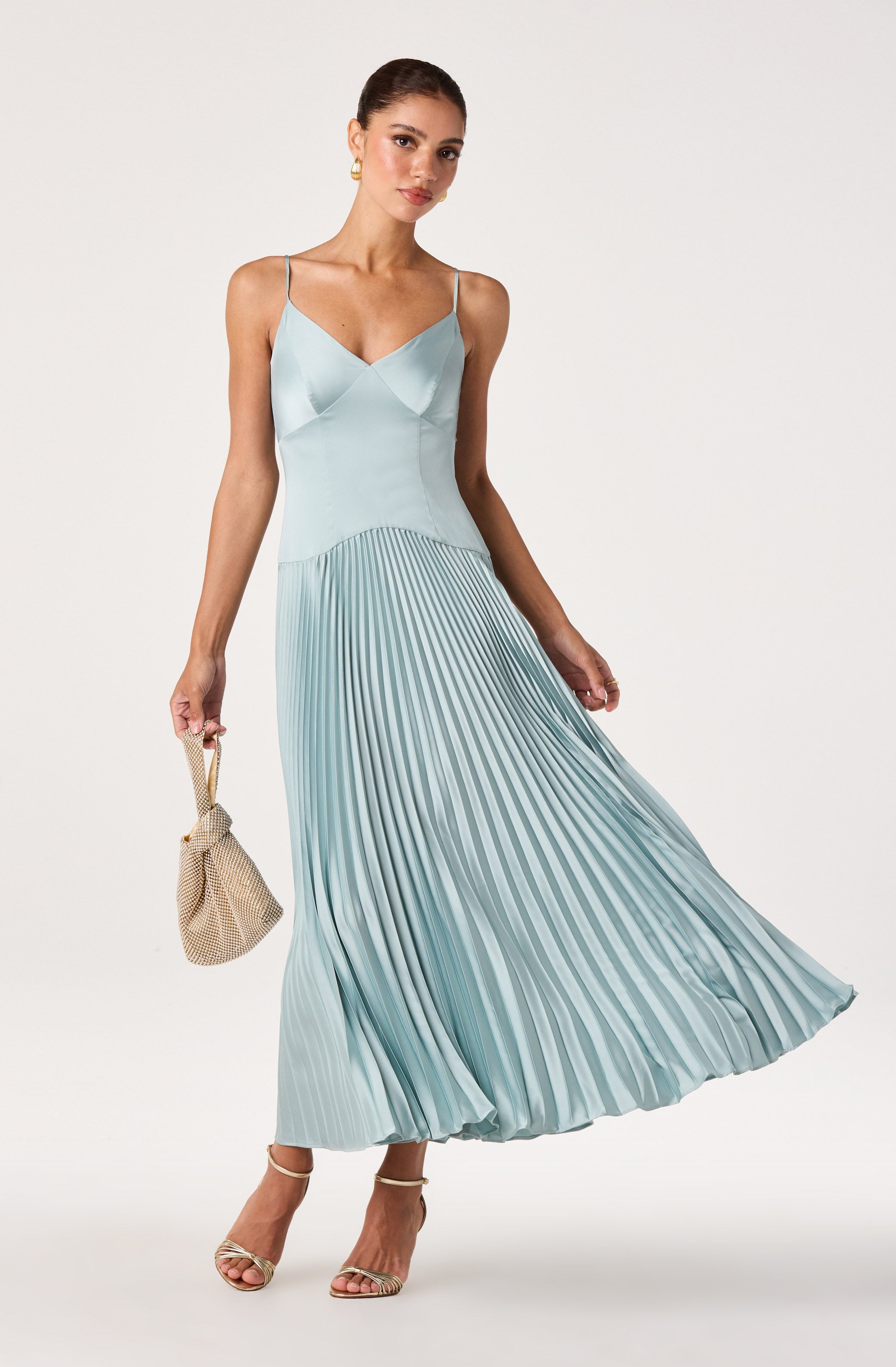 Pleated Drop Waist Maxi Dress