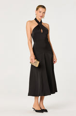 Satin Crossover Halter Midi Dress
