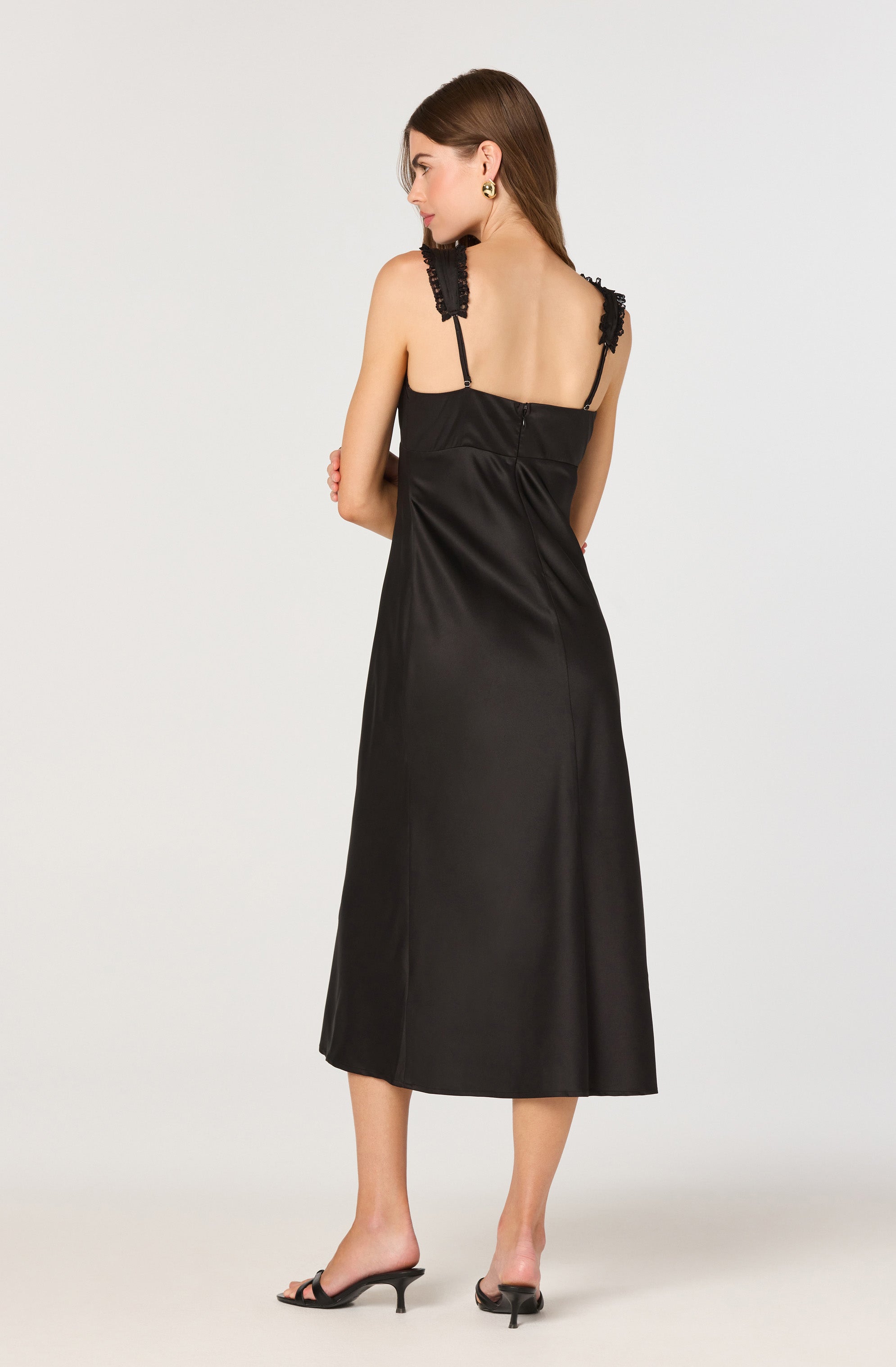Lace Trim Satin Slip Midi Dress