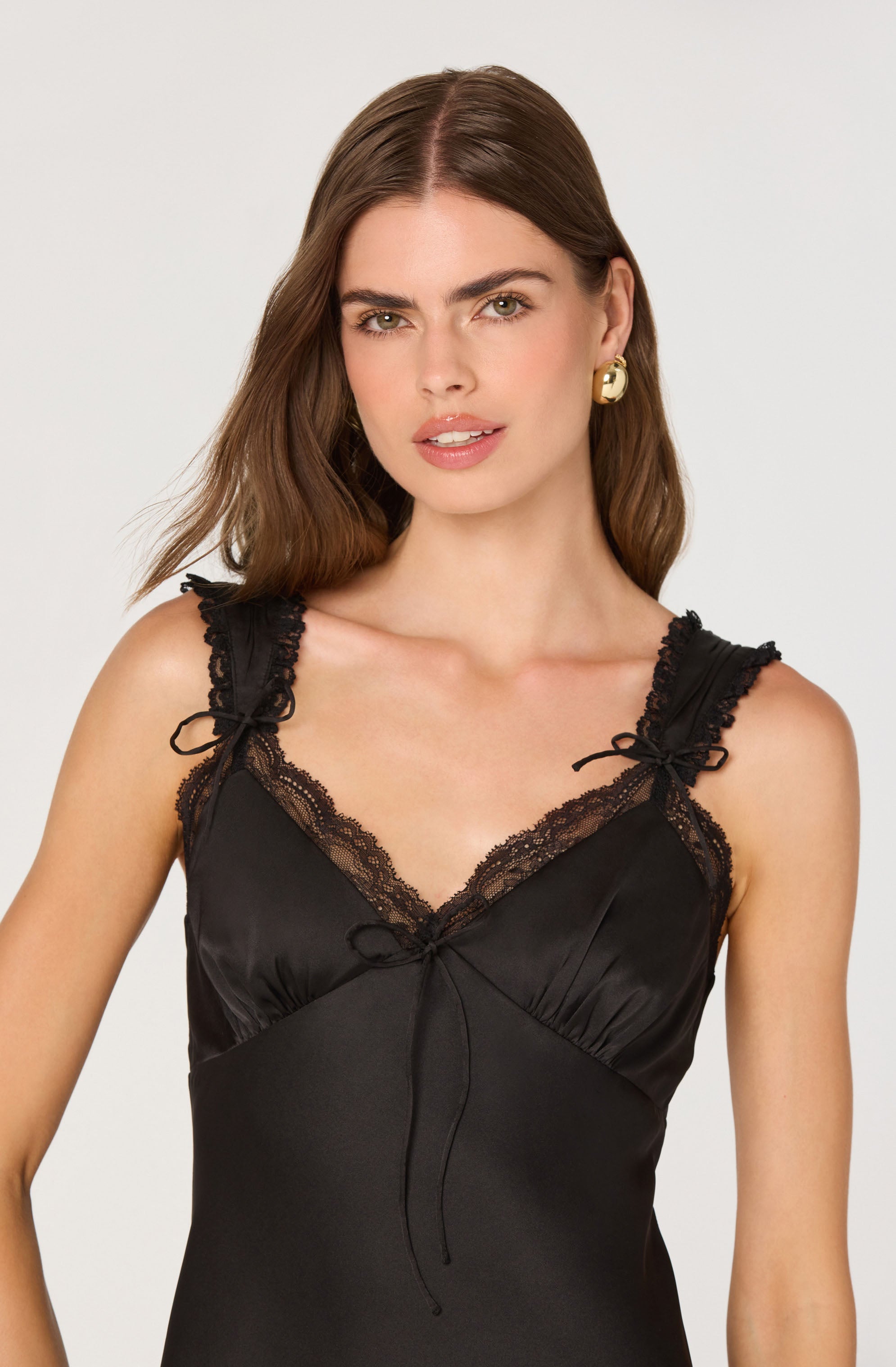 Lace Trim Satin Slip Midi Dress