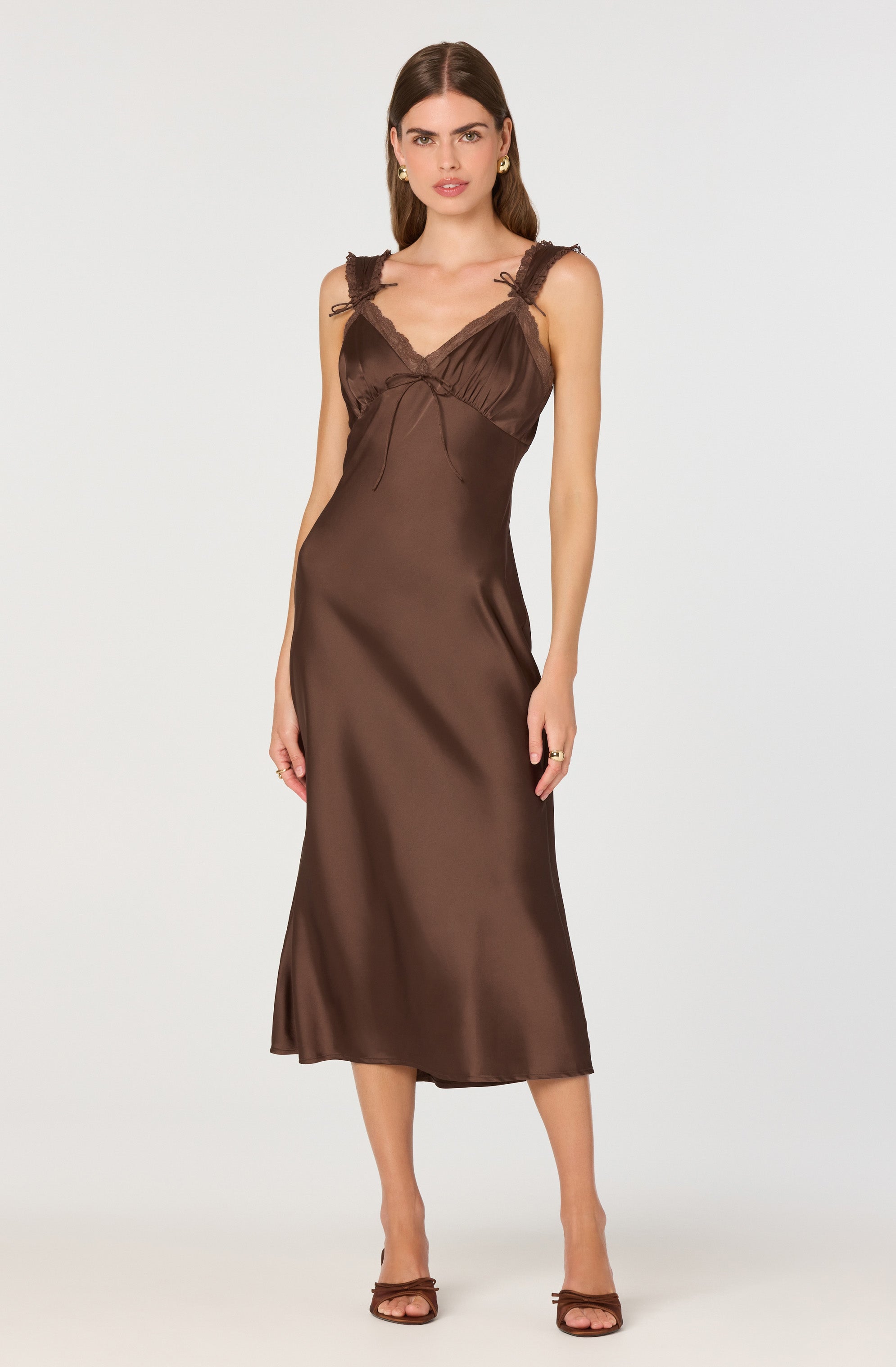 Lace Trim Satin Slip Midi Dress