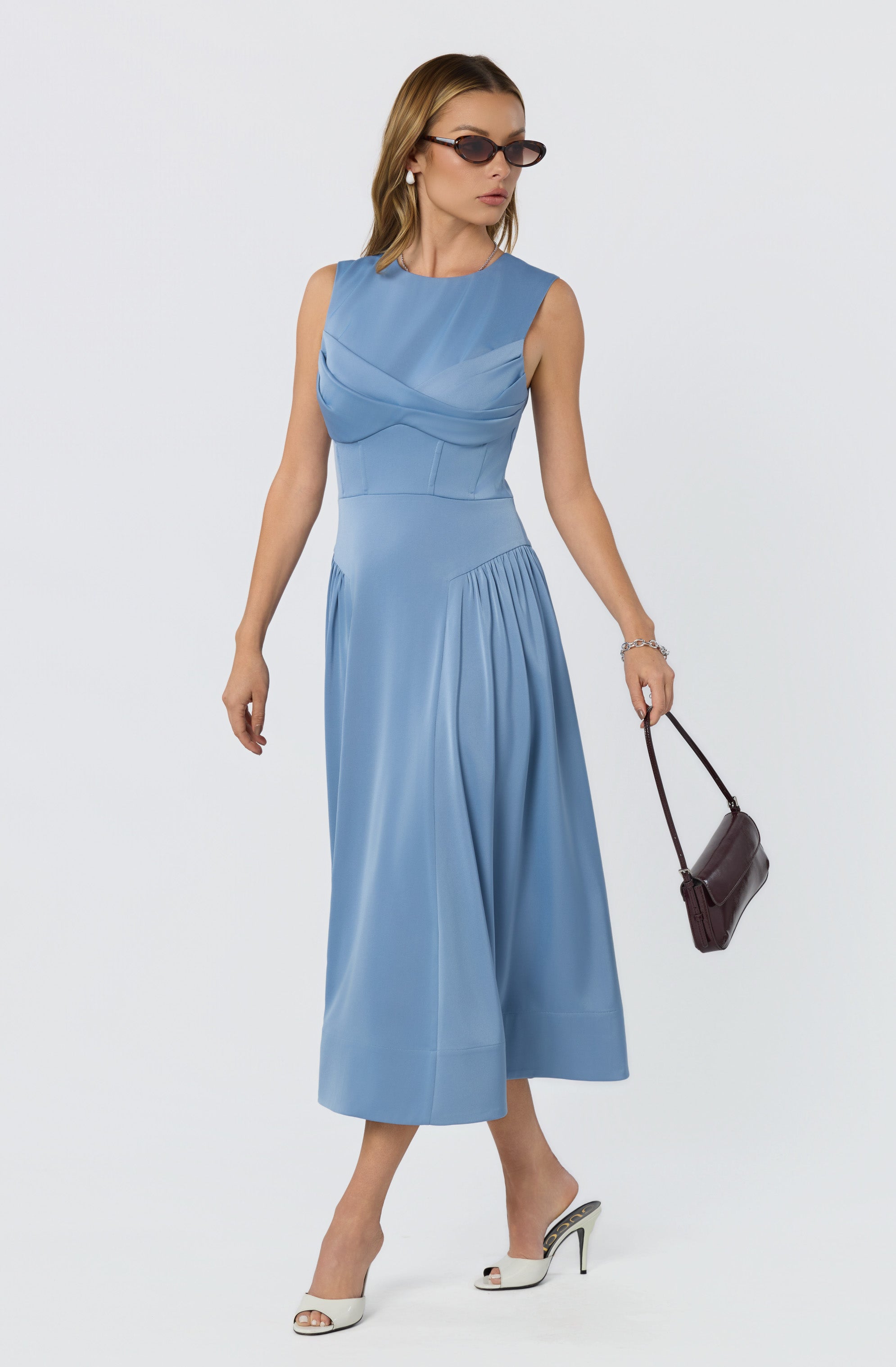 Seraphina Pleated Twist Corset Midi Dress