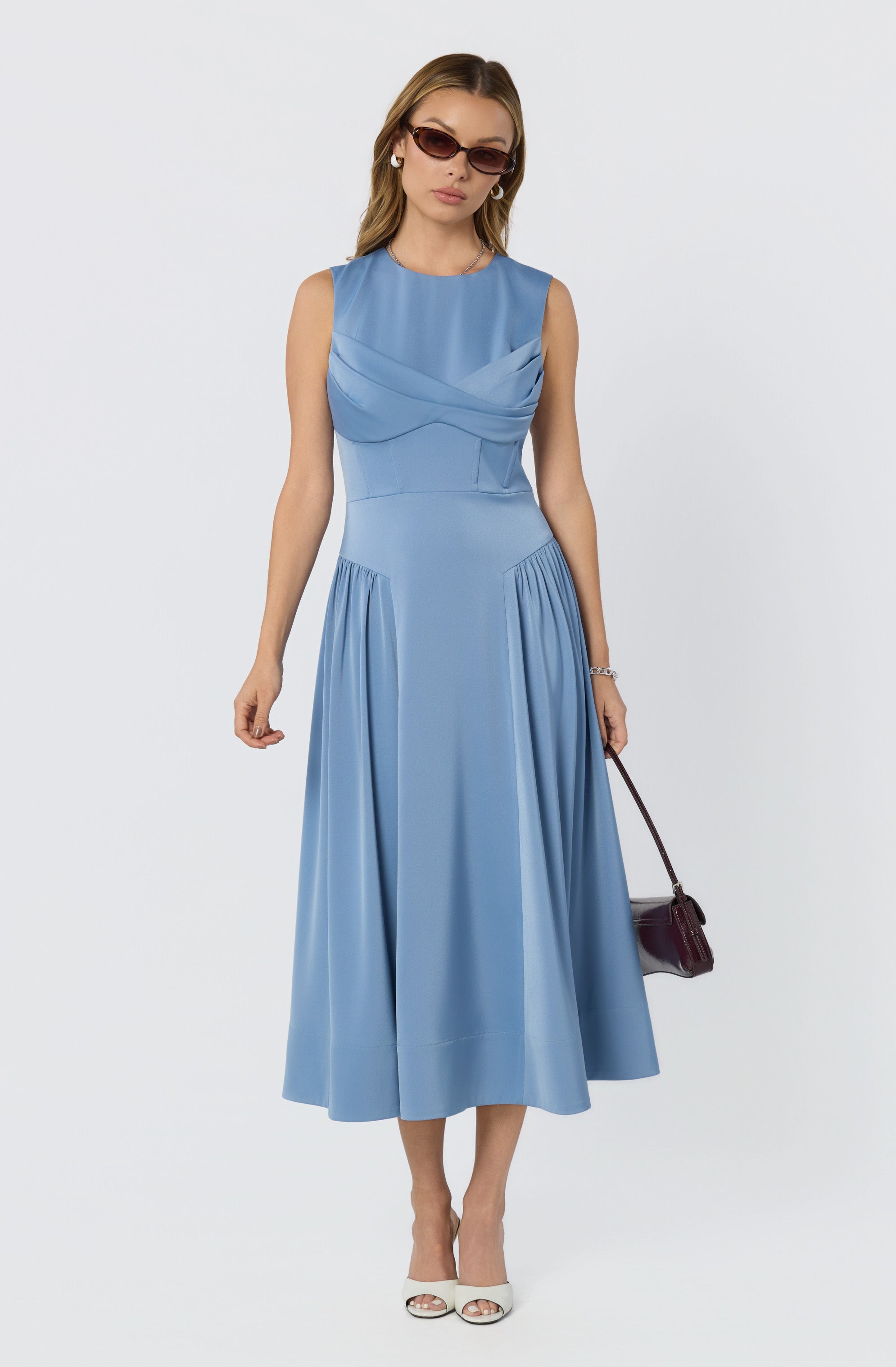 Seraphina Pleated Twist Corset Midi Dress