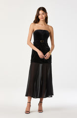 Strapless Contrast Belted Midi Dress