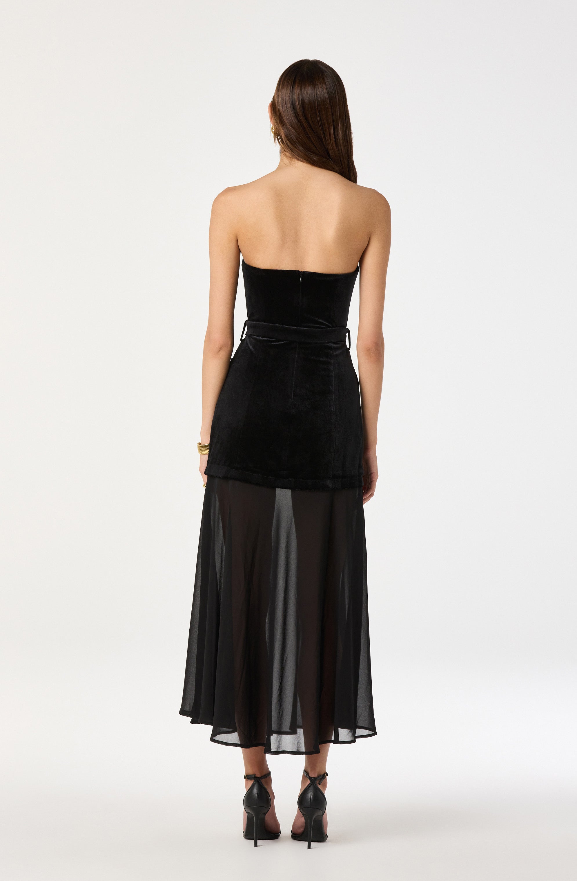 Strapless Contrast Belted Midi Dress