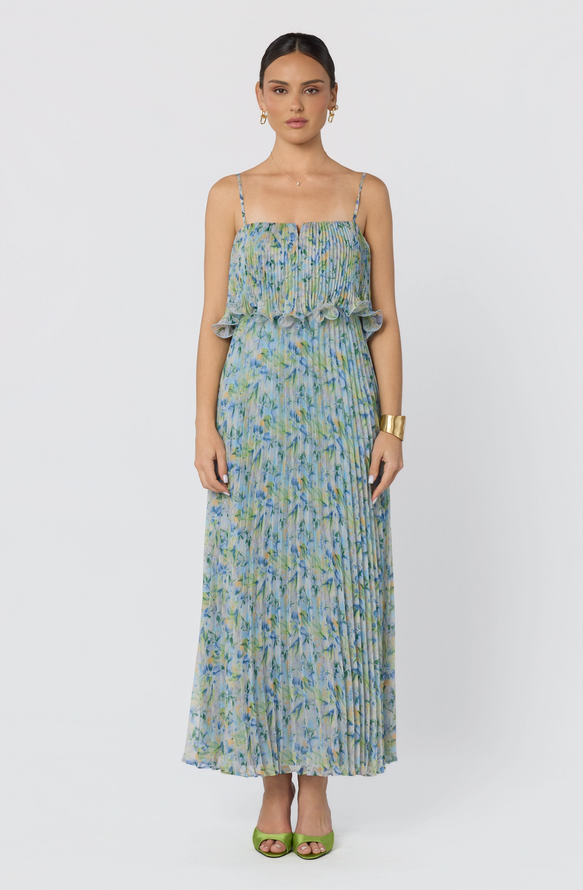 Makennah Plissé Floral Maxi Dress