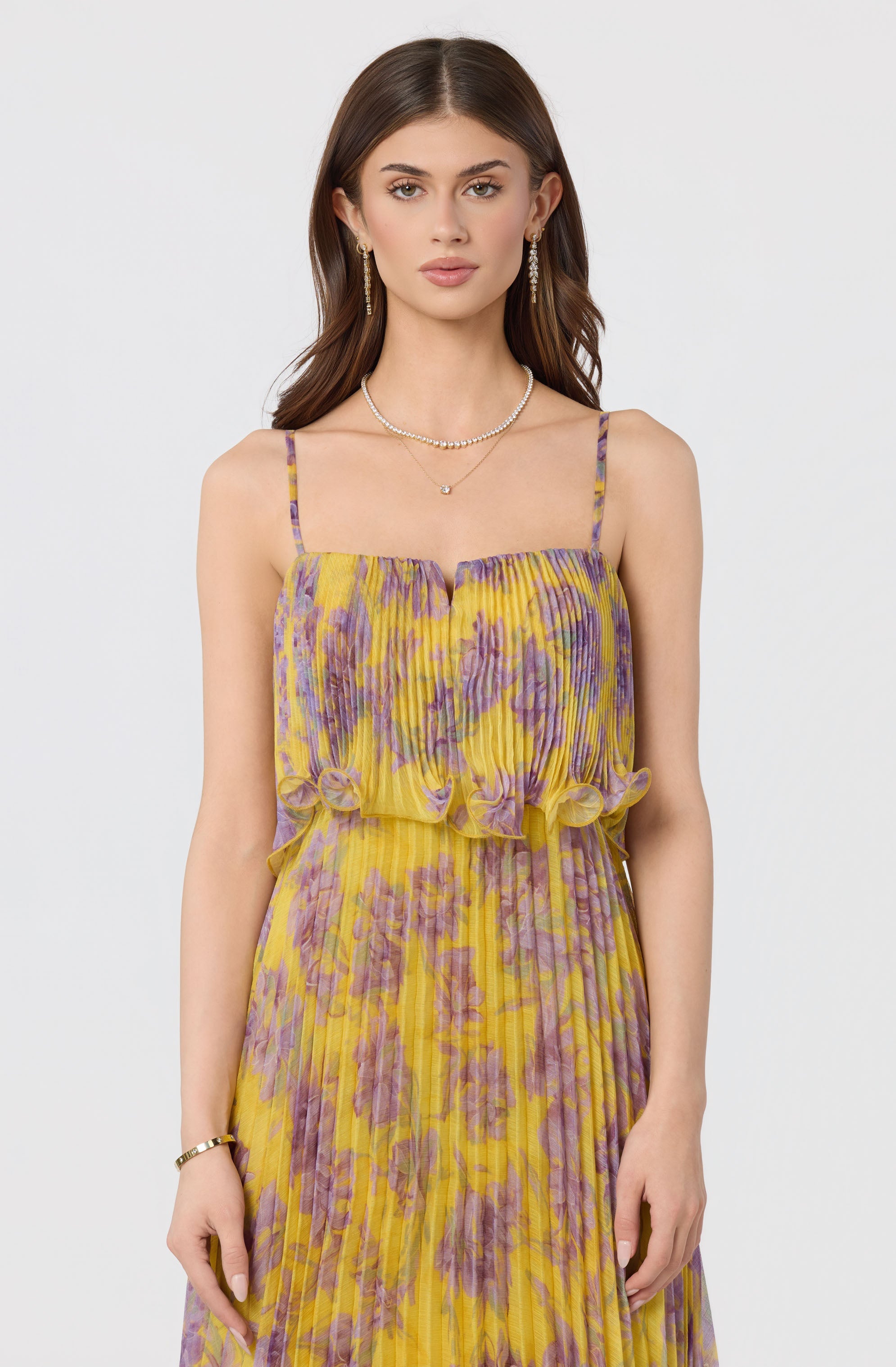 Makennah Plissé Floral Maxi Dress