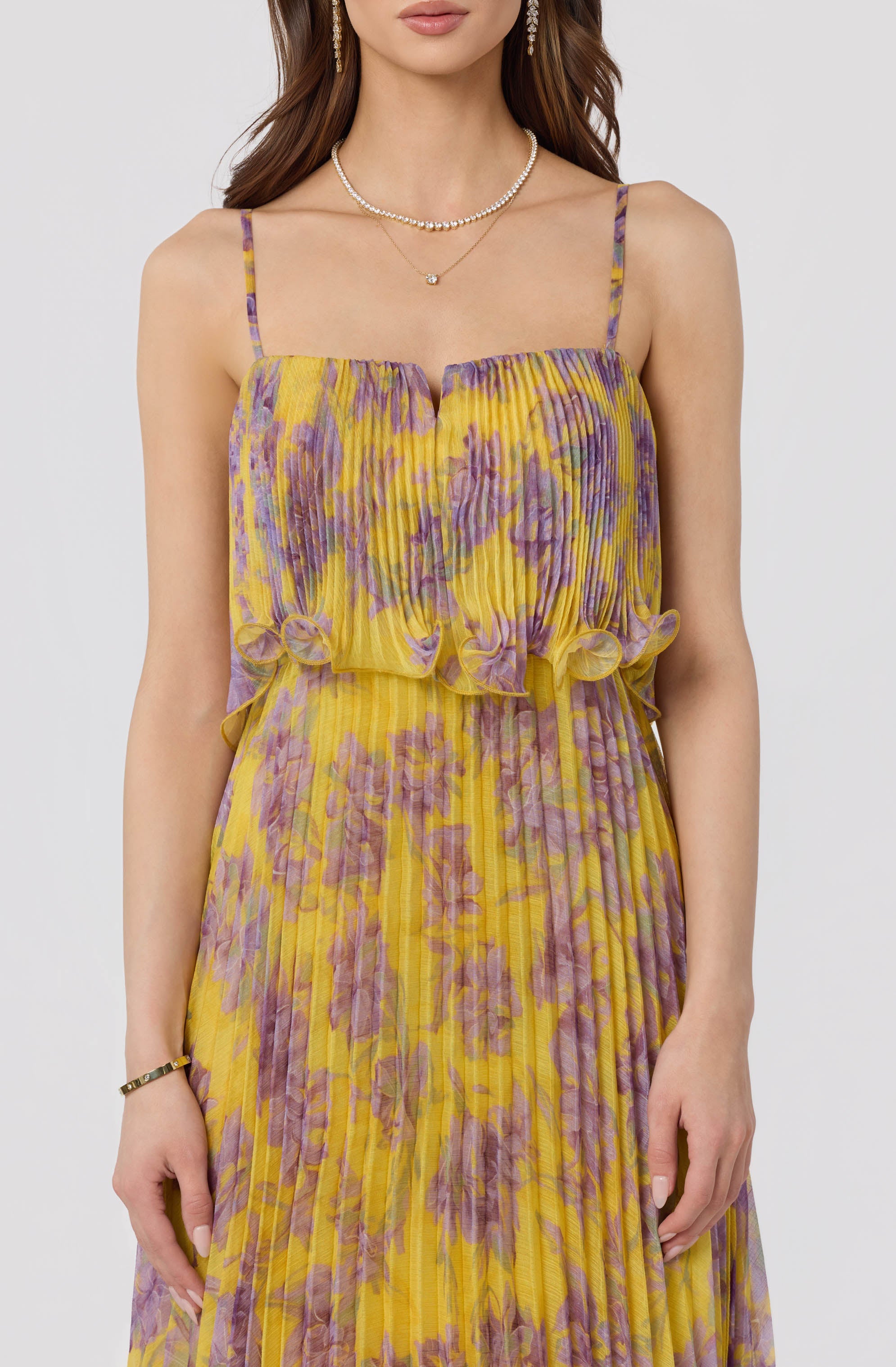 Makennah Plissé Floral Maxi Dress