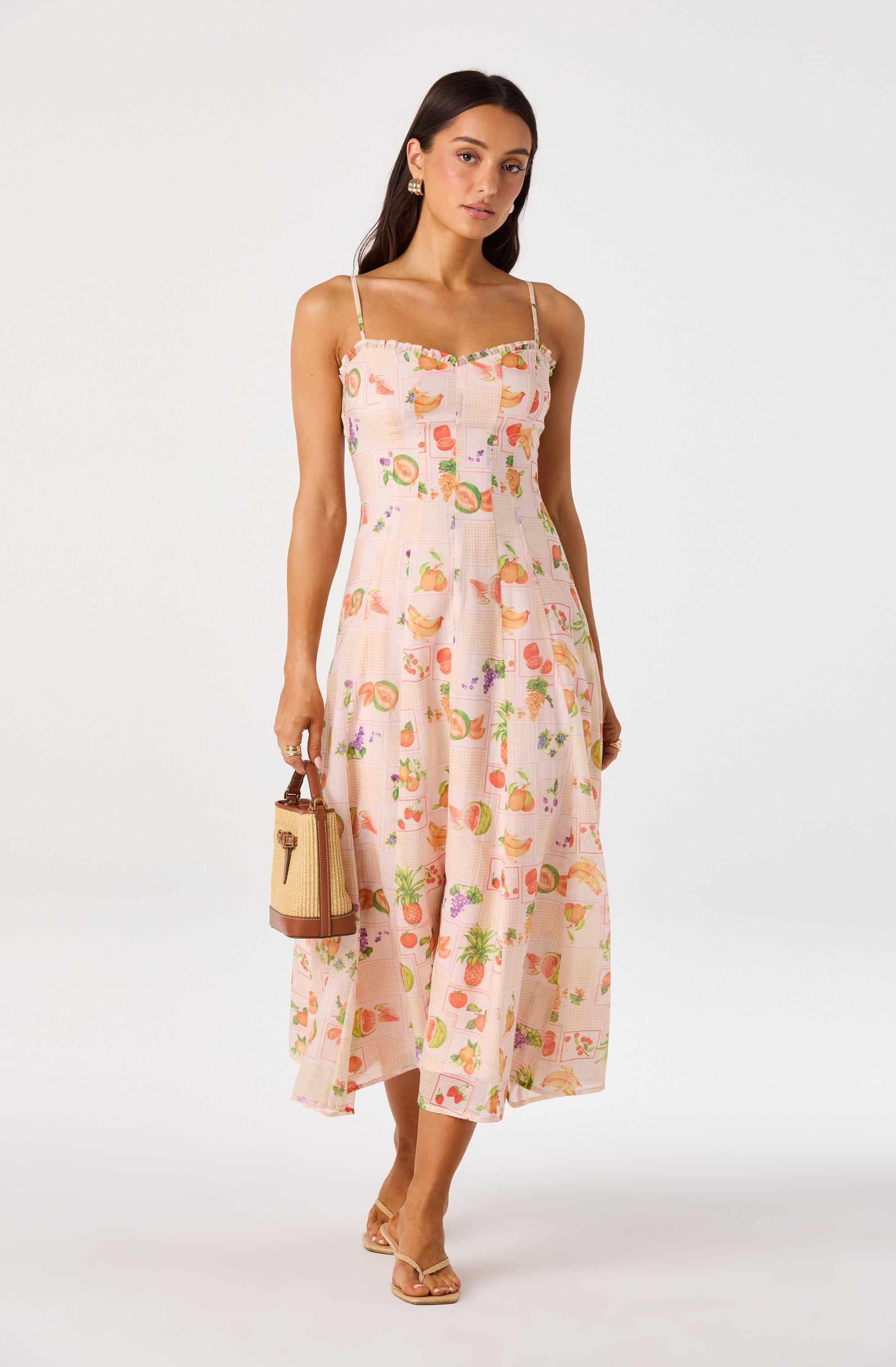 Jaylynn Ruffle Sweetheart Linen Midi Dress