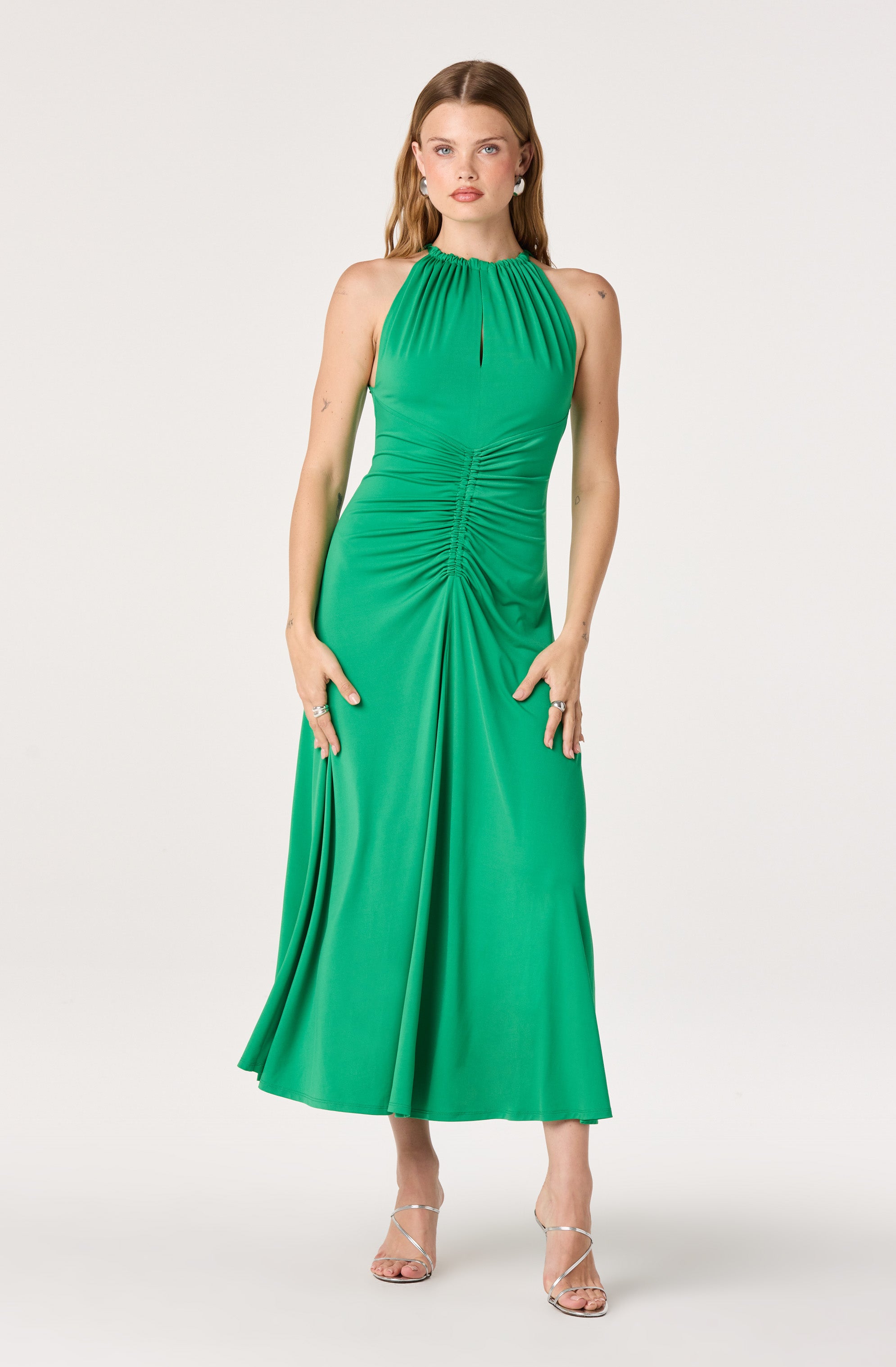 Mallory Ruched Halter Midi Dress
