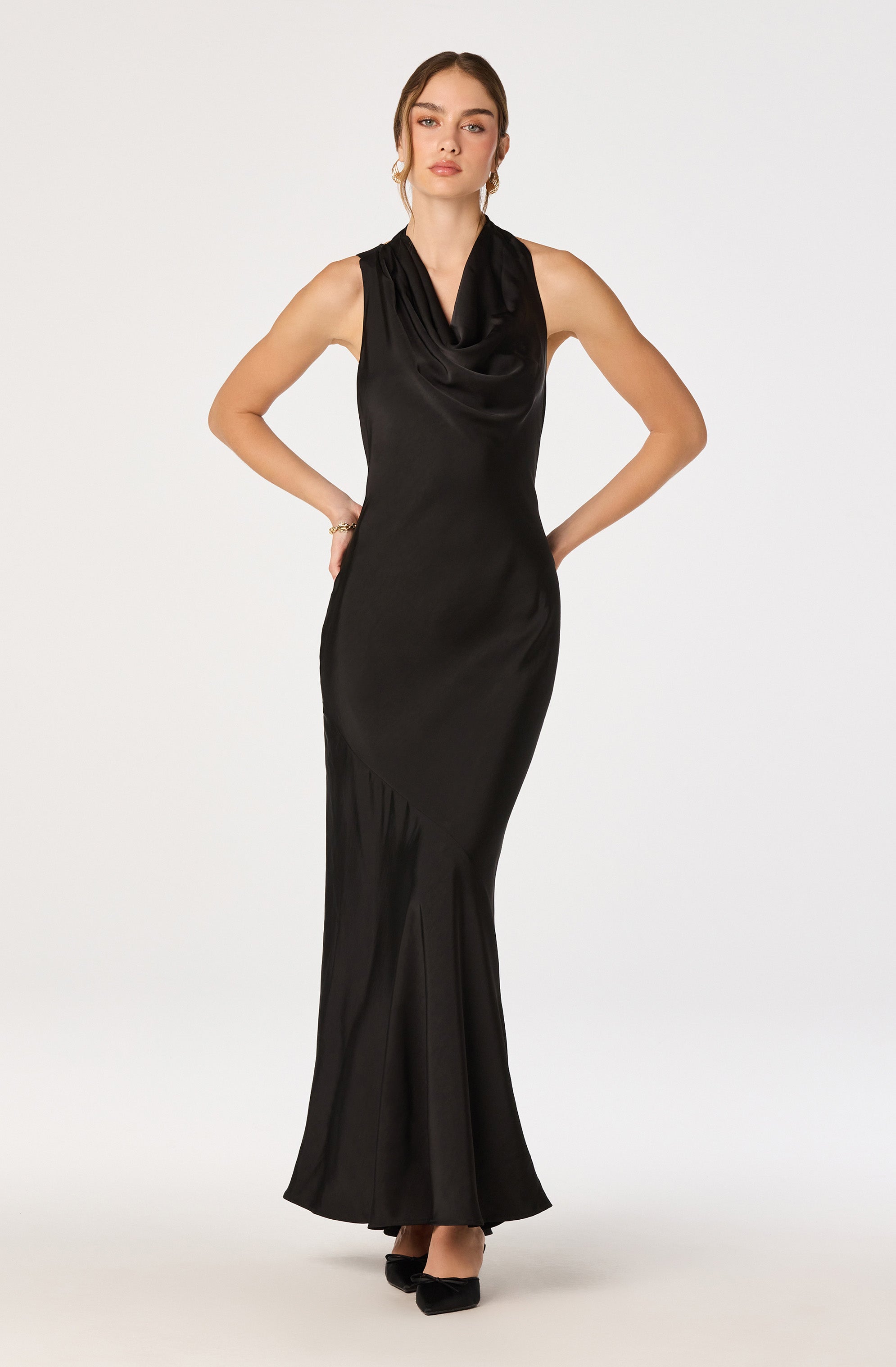 Varya Satin Cowl Neck Maxi Dress