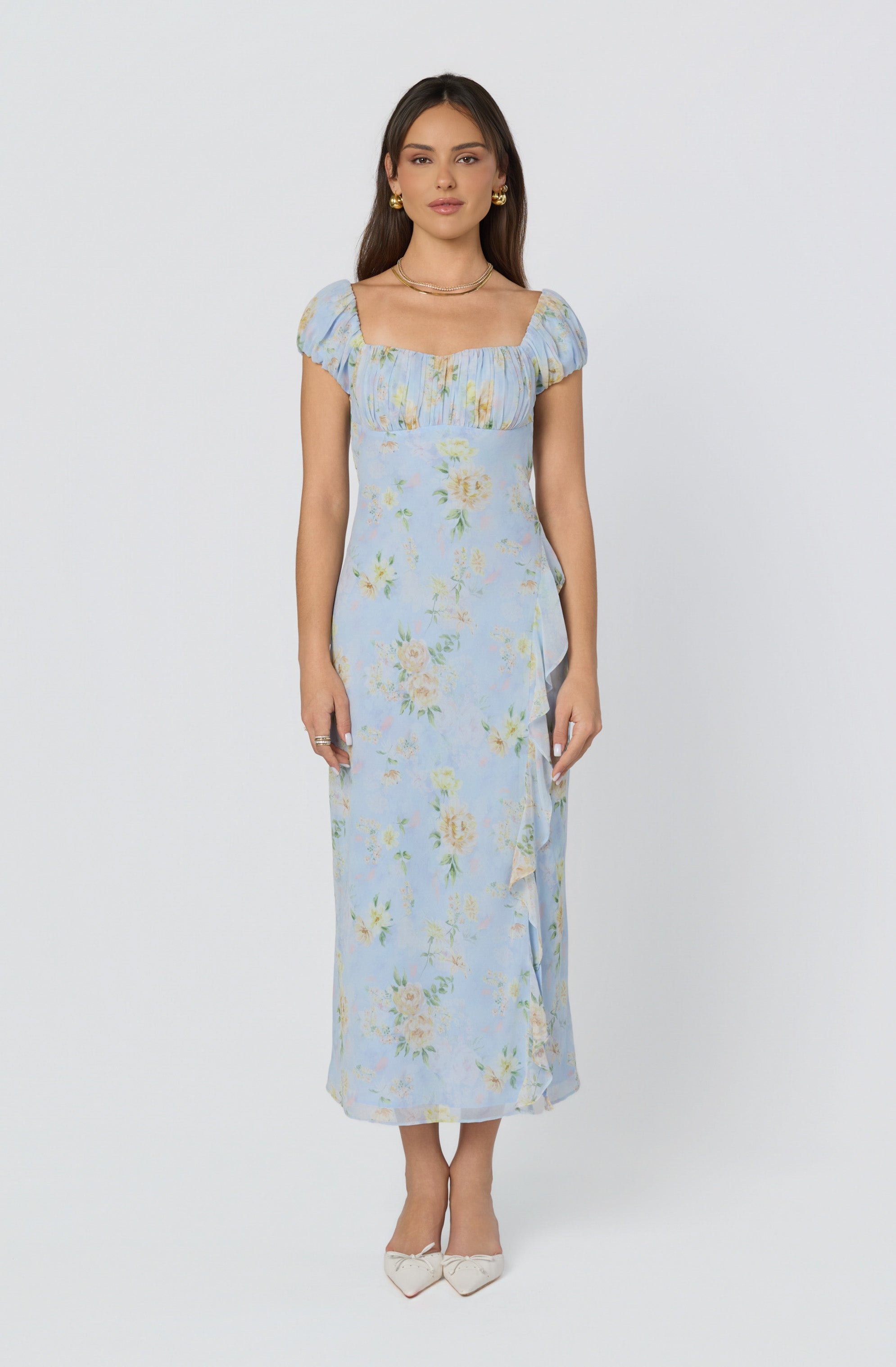Florence Floral Puff Sleeve Midi Dress