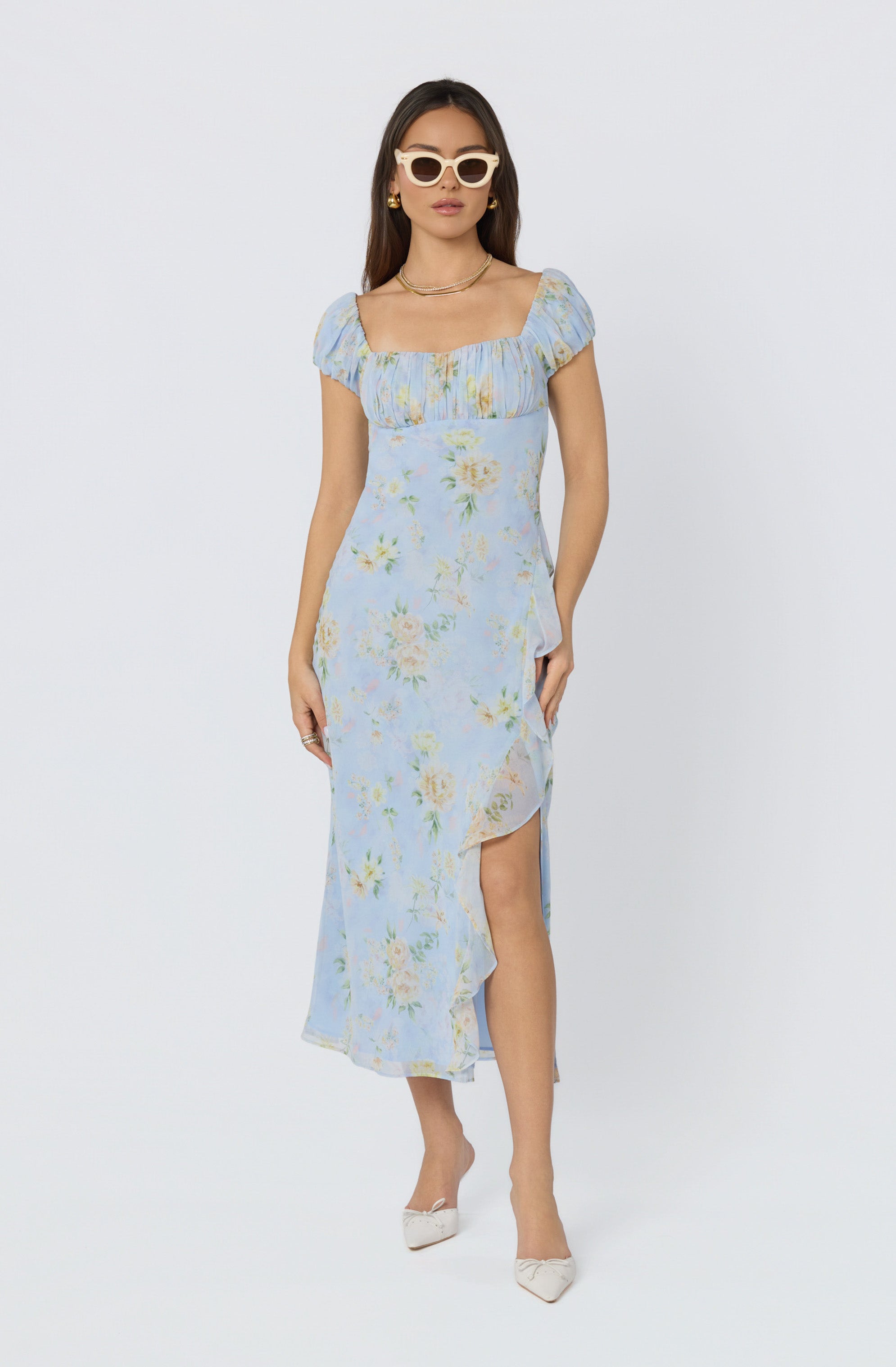 Florence Floral Puff Sleeve Midi Dress