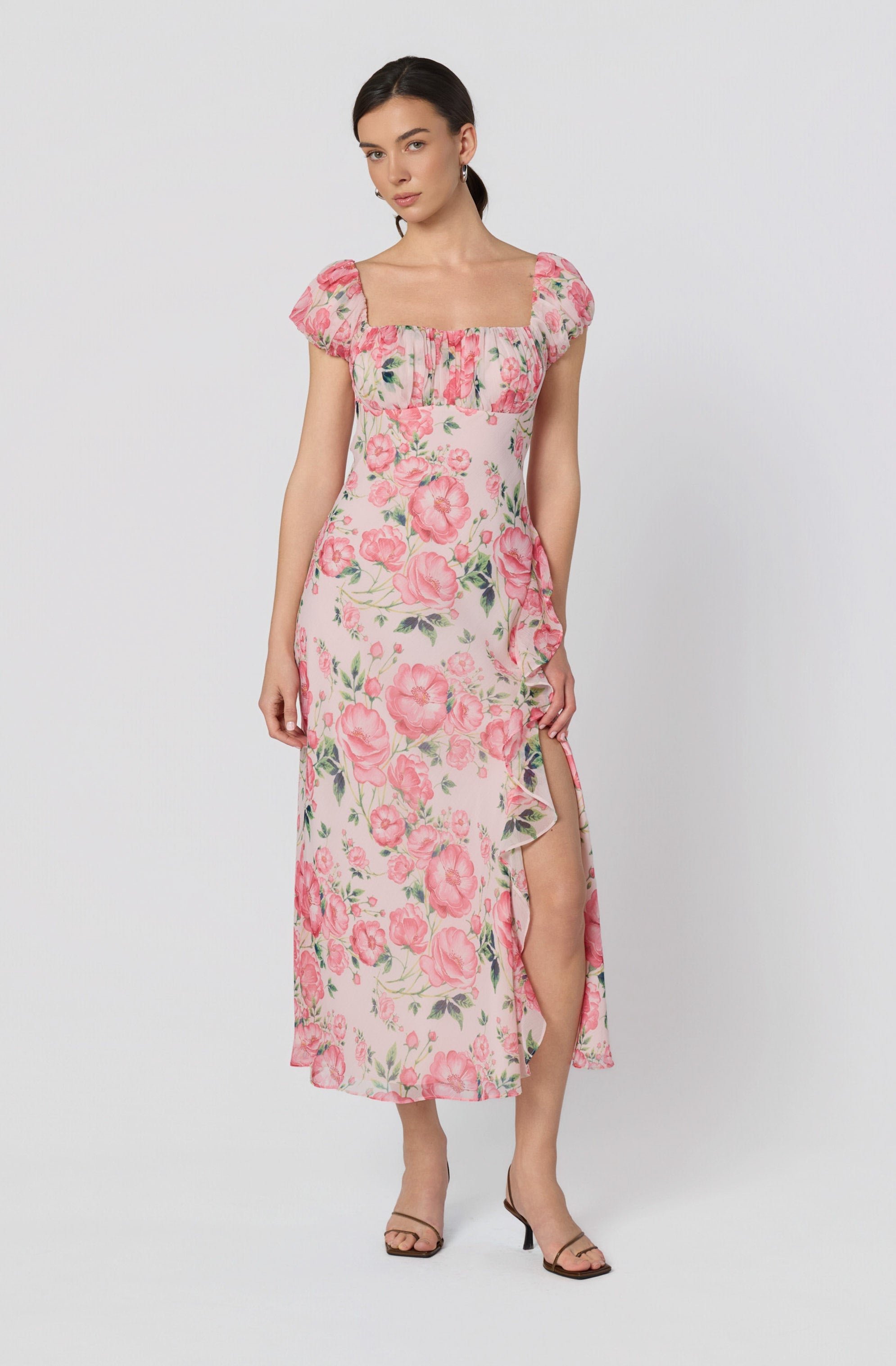 Florence Floral Puff Sleeve Midi Dress