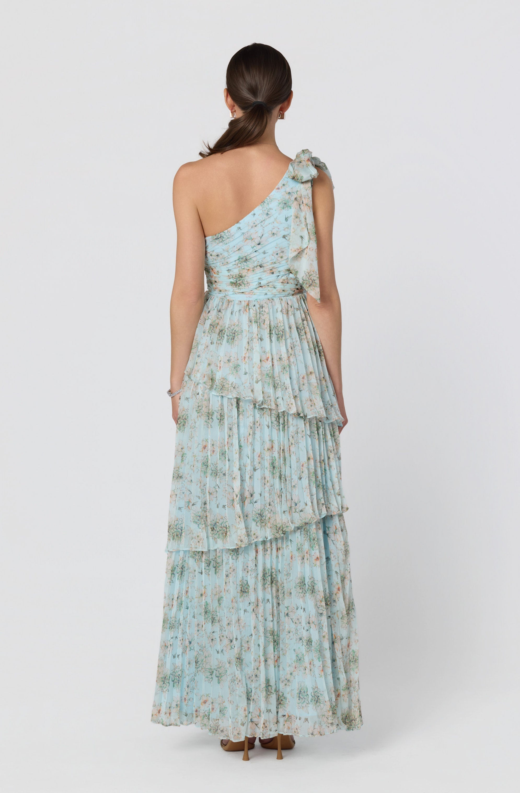 Tearra Floral One-Shoulder Tiered Maxi Dress