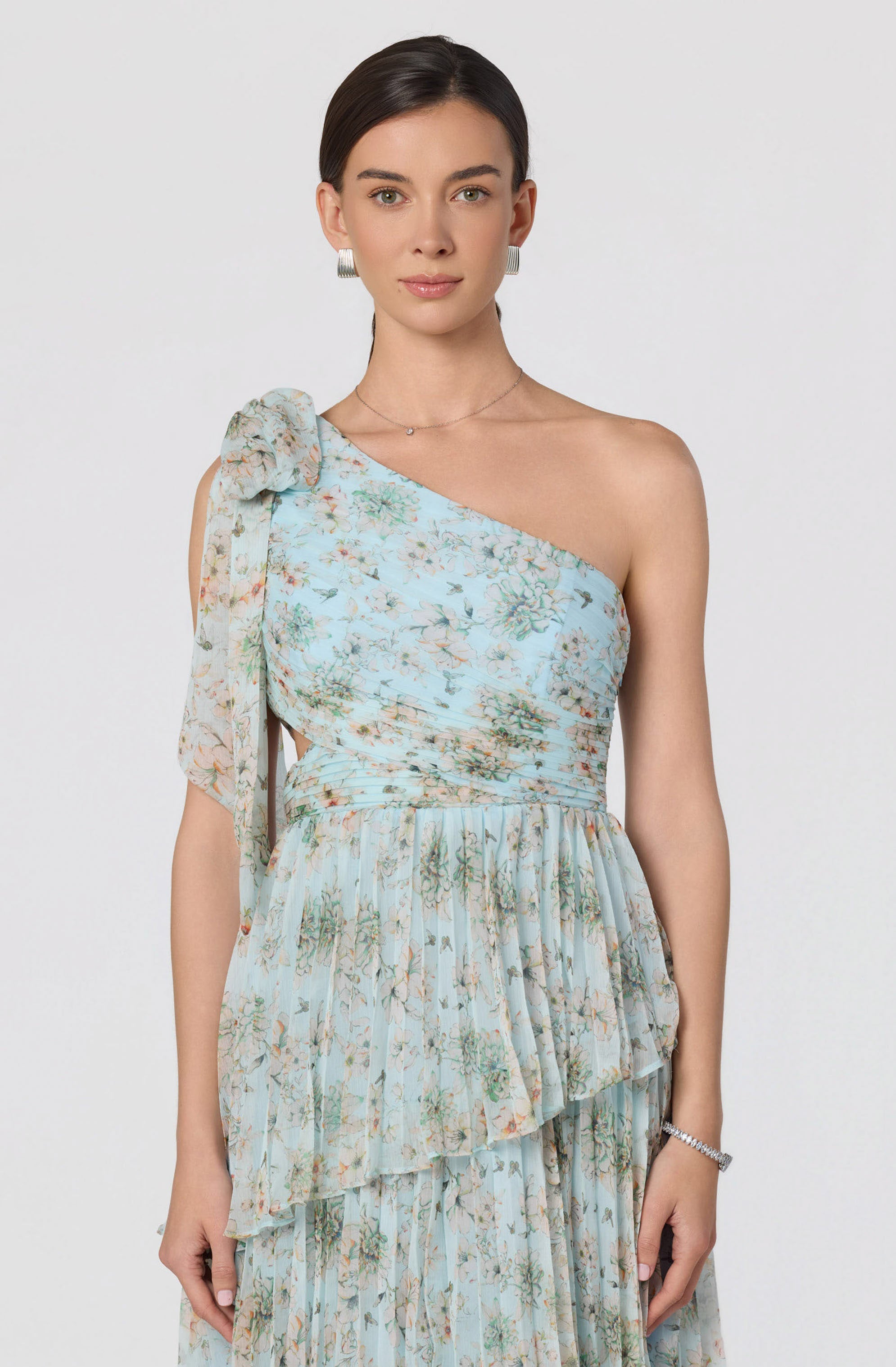Tearra Floral One-Shoulder Tiered Maxi Dress