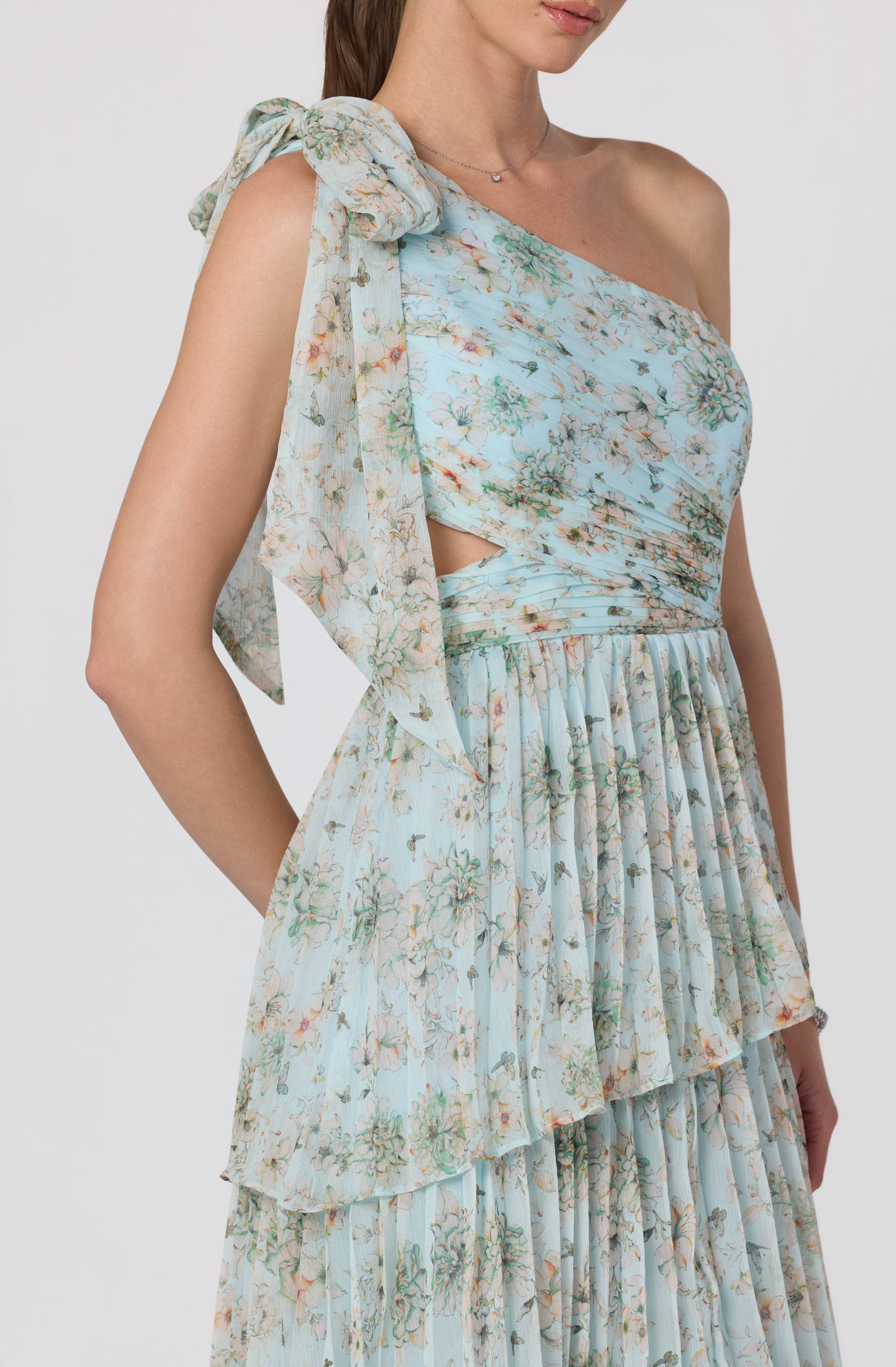 Tearra Floral One-Shoulder Tiered Maxi Dress
