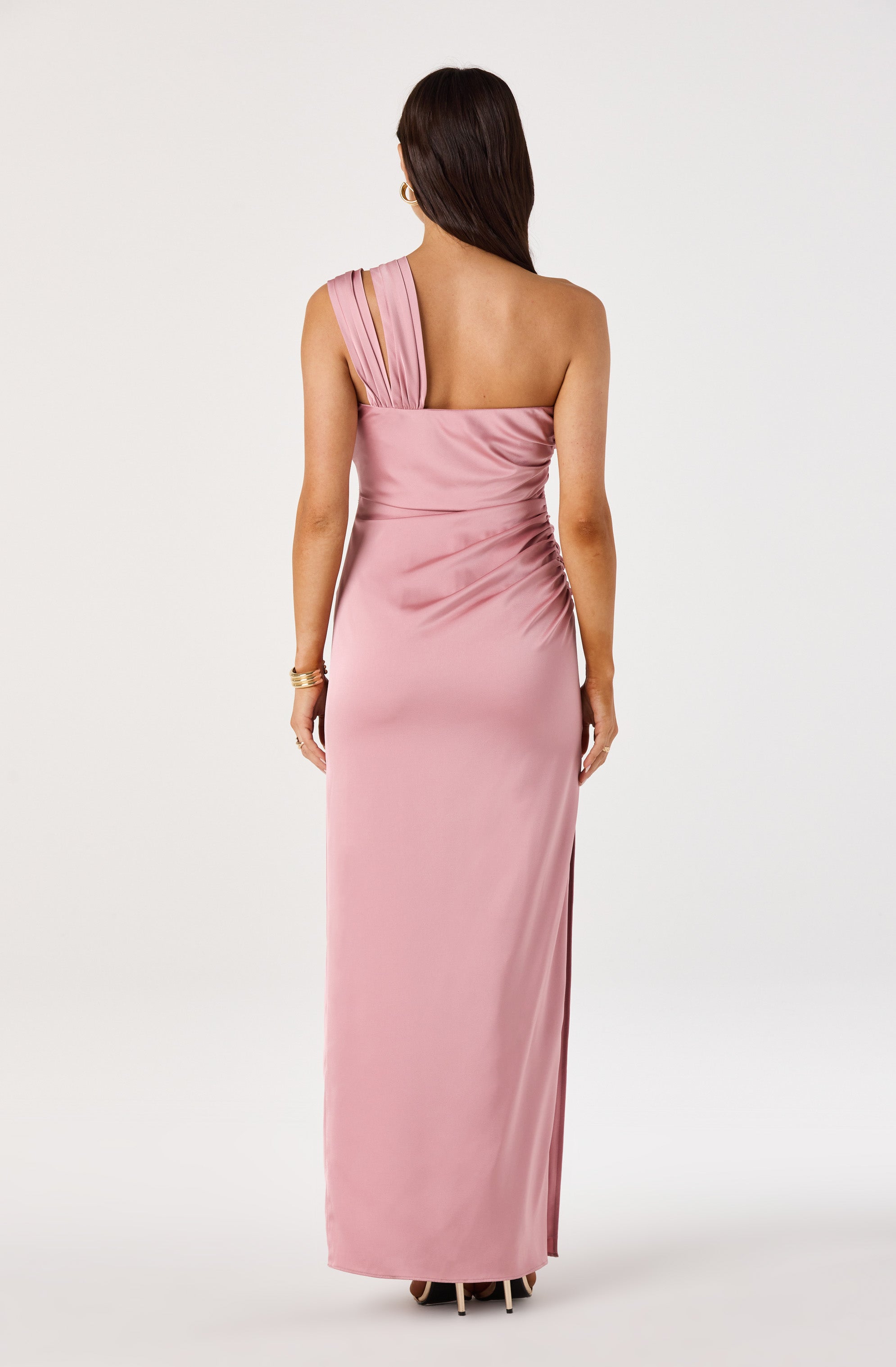 Catori One-Shoulder Ruched Satin Maxi Dress