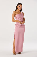 Catori One-Shoulder Ruched Satin Maxi Dress