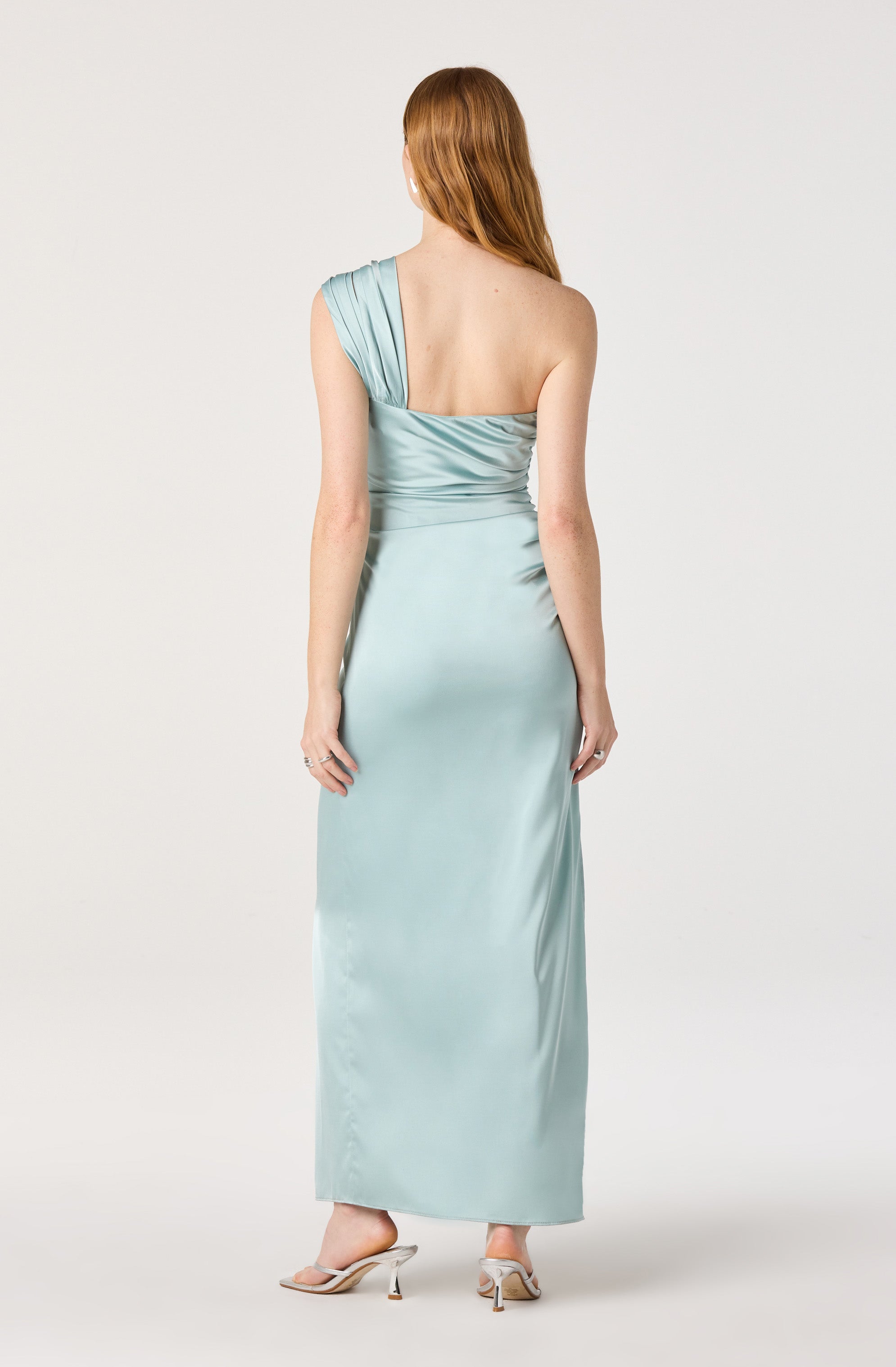 Catori One-Shoulder Ruched Satin Maxi Dress