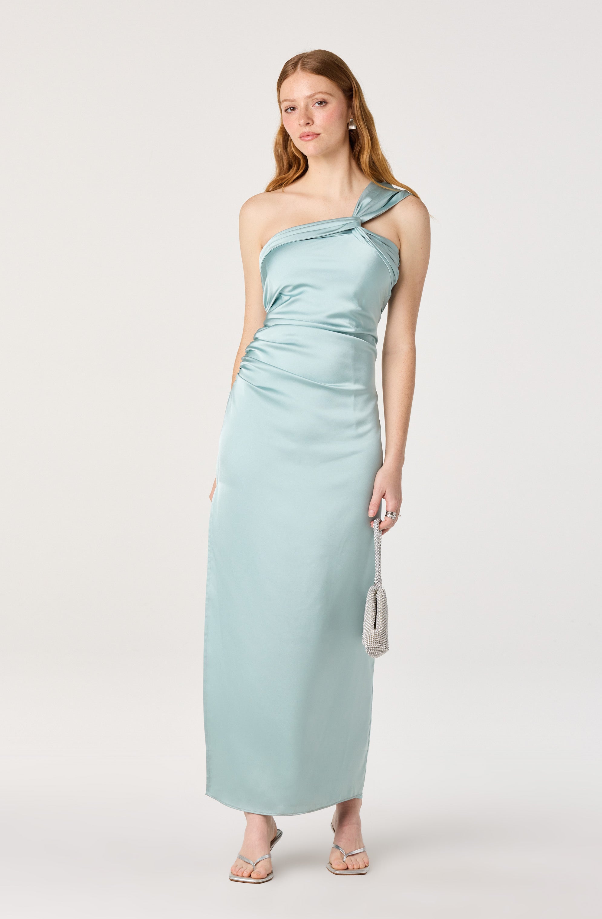 Catori One-Shoulder Ruched Satin Maxi Dress