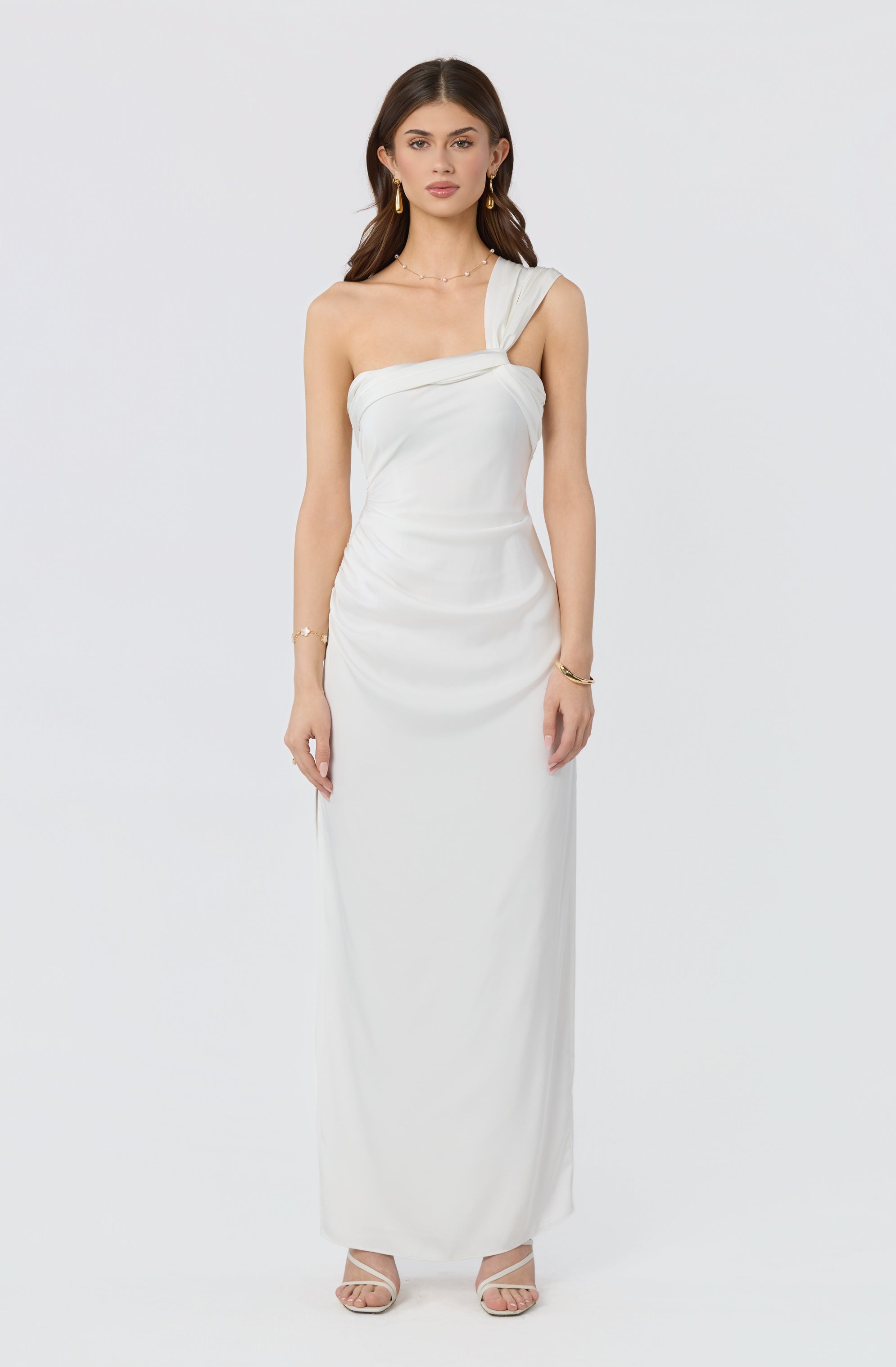 Catori One-Shoulder Ruched Satin Maxi Dress