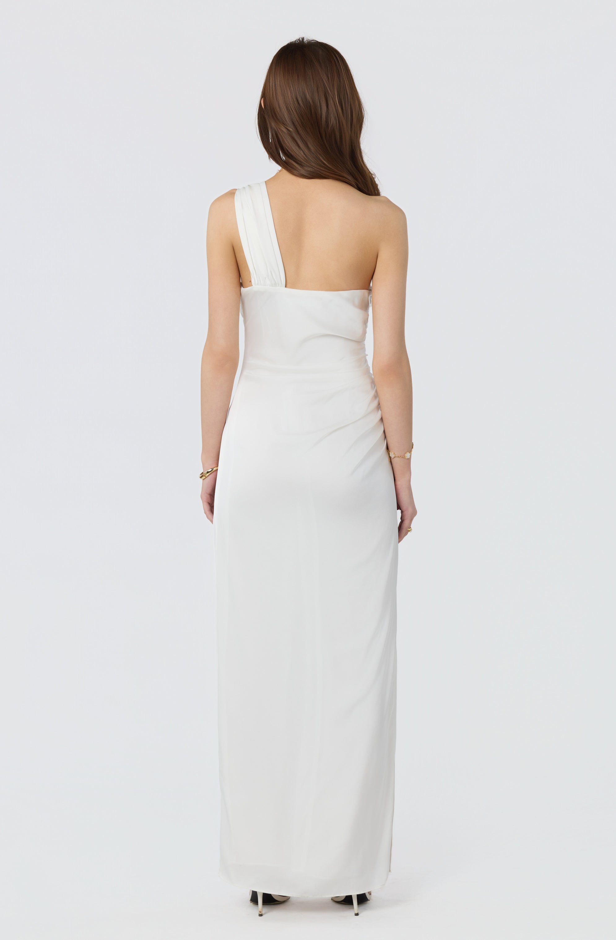 Catori One-Shoulder Ruched Satin Maxi Dress