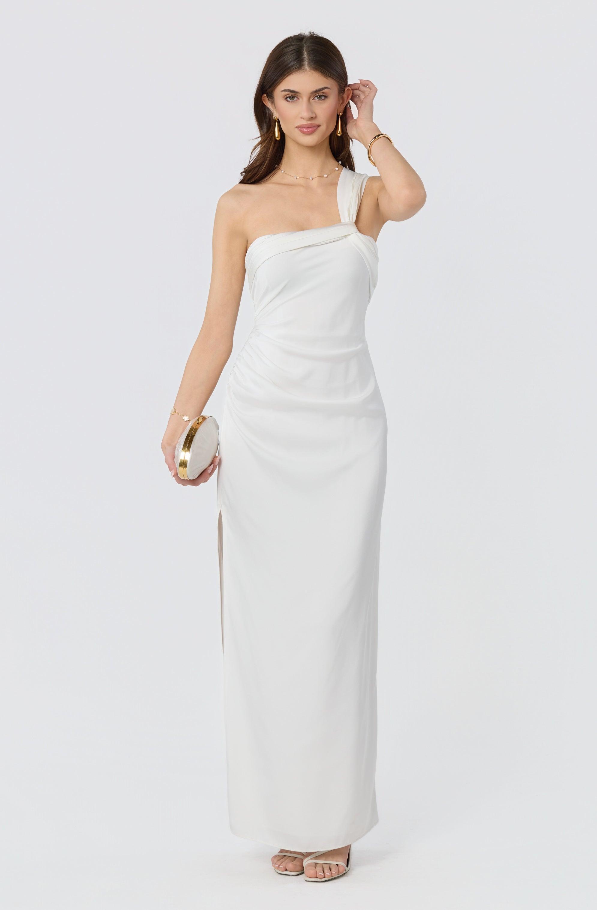 Catori One-Shoulder Ruched Satin Maxi Dress
