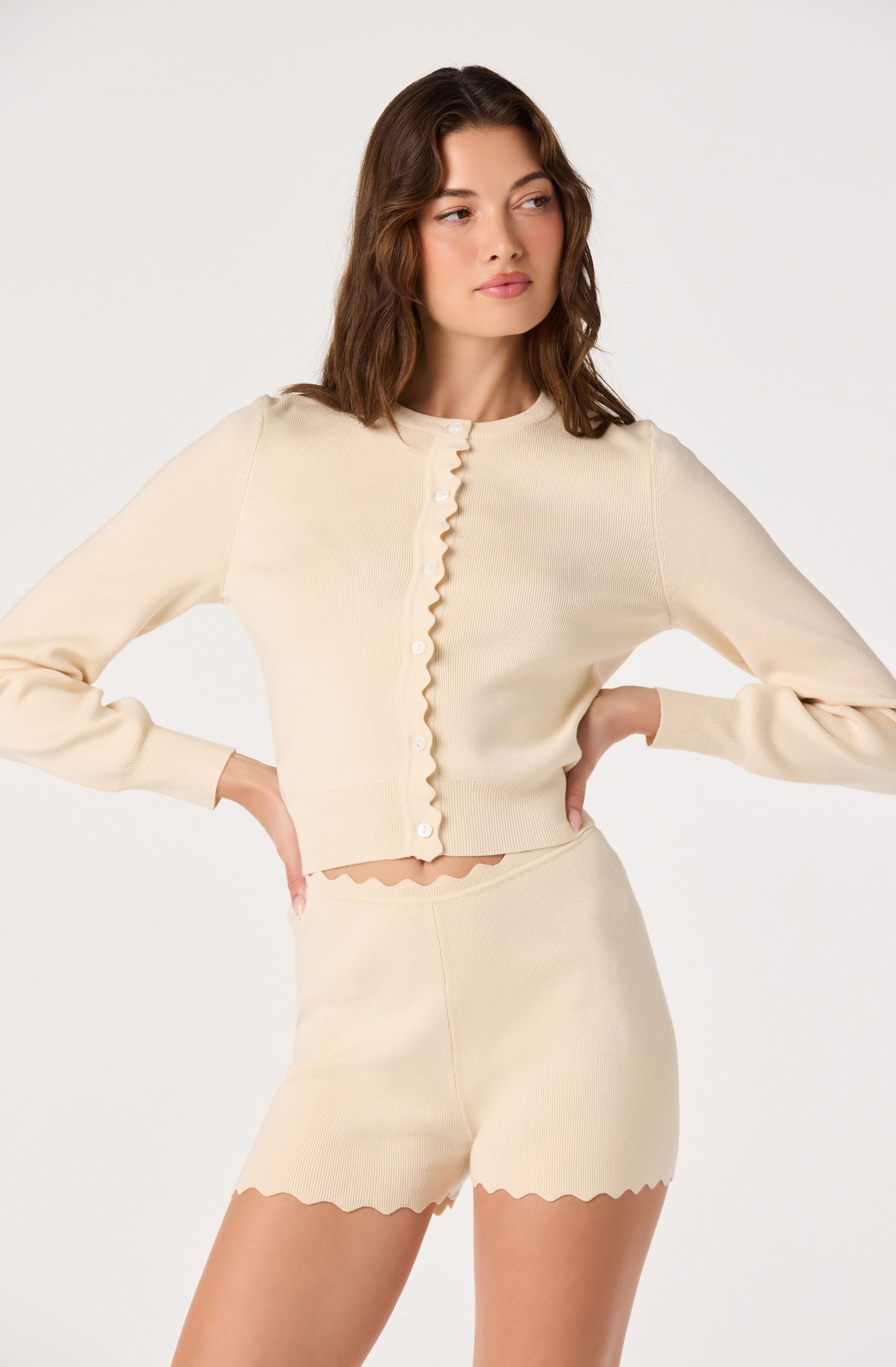 Scalloped Trim Sweater Shorts