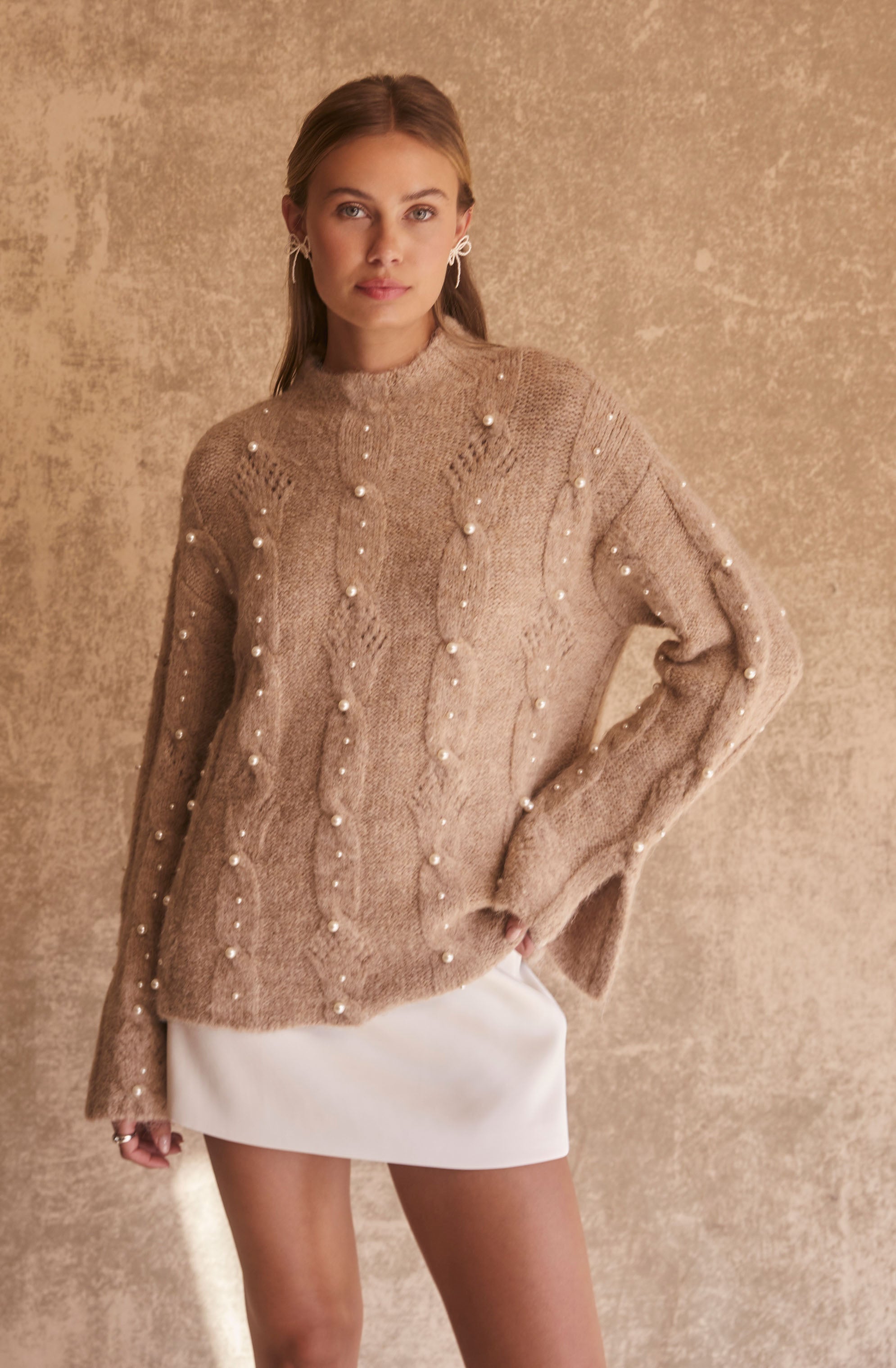 Kit Pearl Cable Knit Sweater