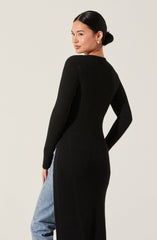 Ribbed Hi Slit Button Sweater