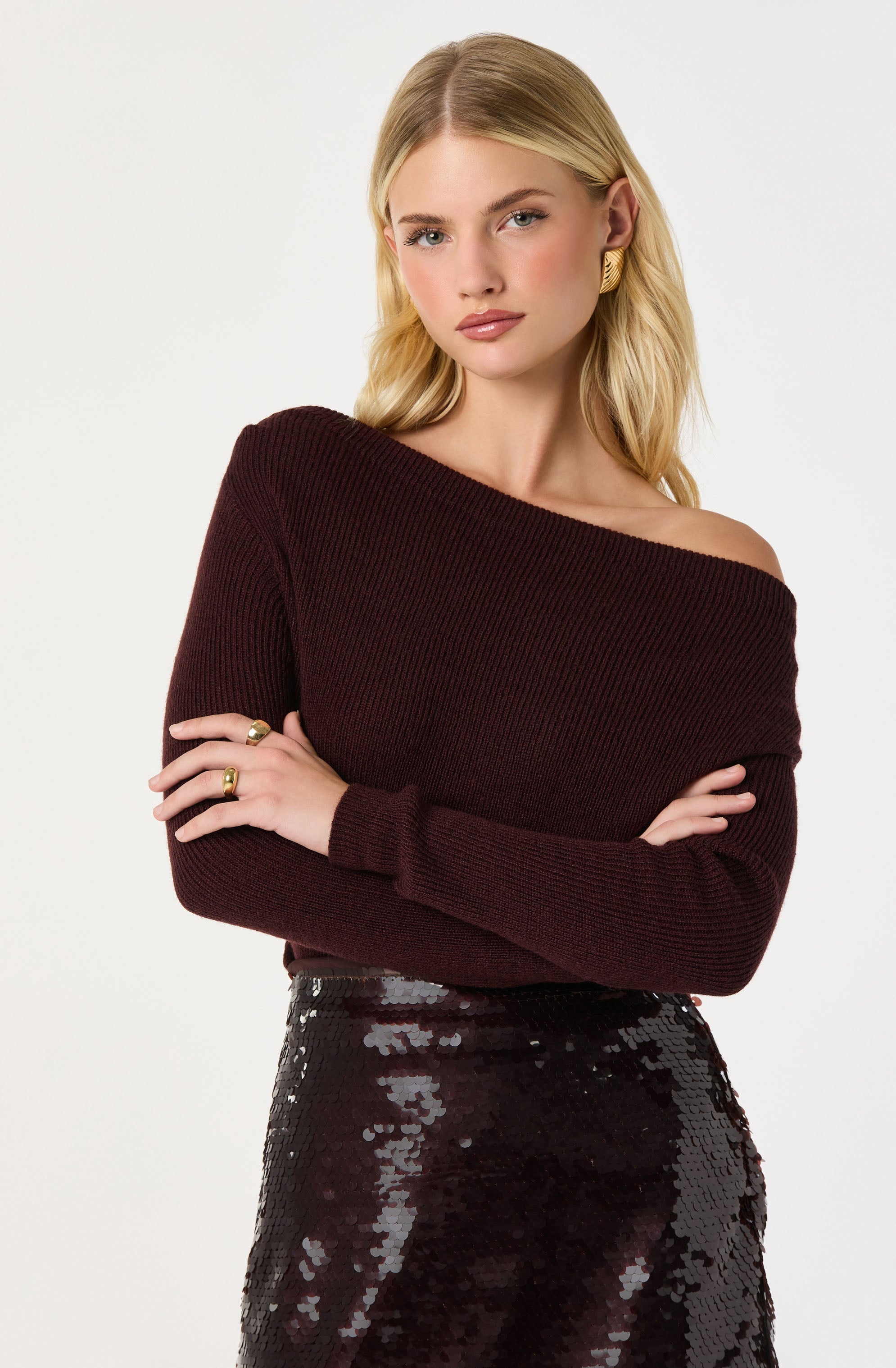 One Shoulder Ribbed Knit Top