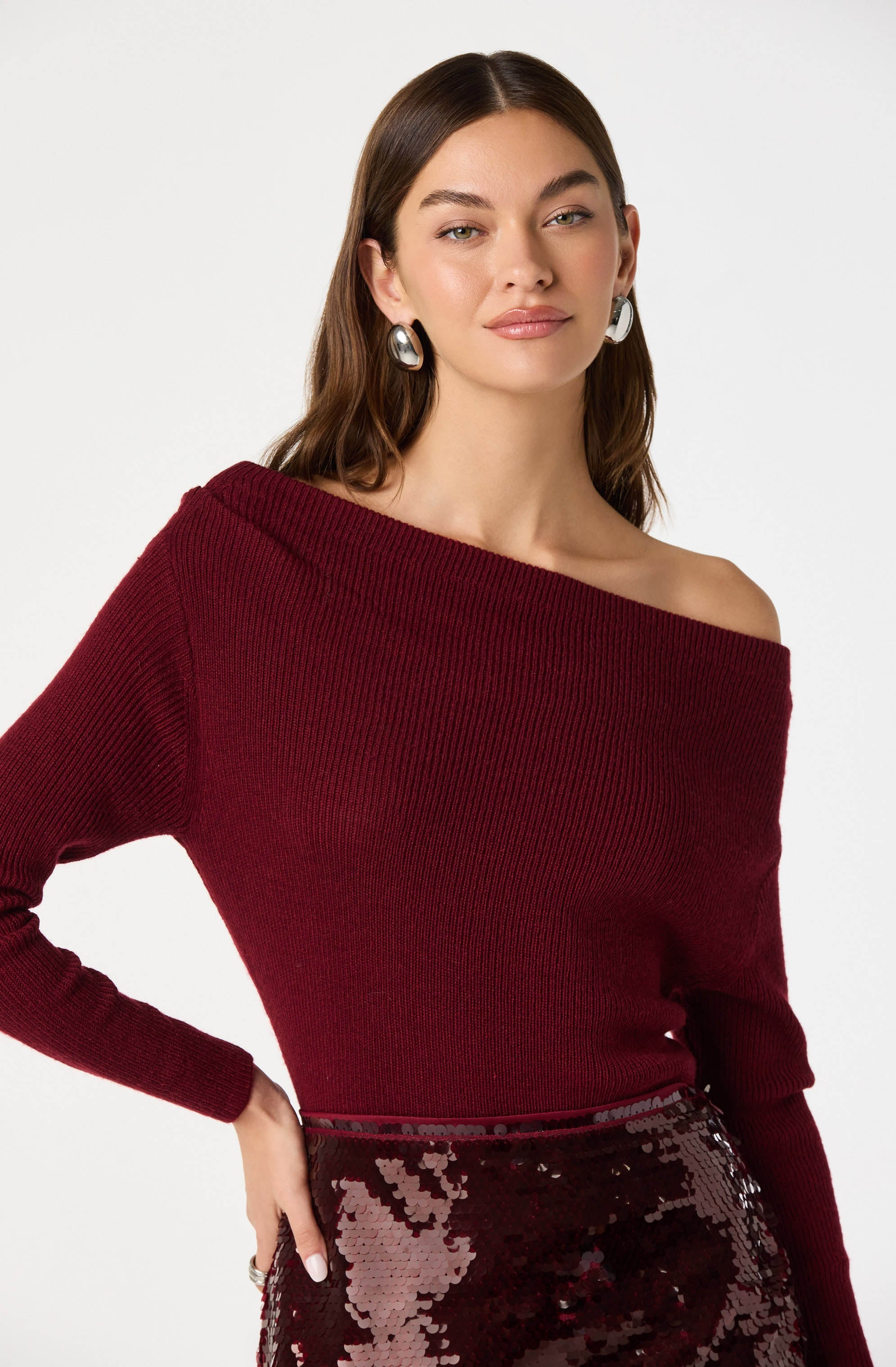 One Shoulder Ribbed Knit Top